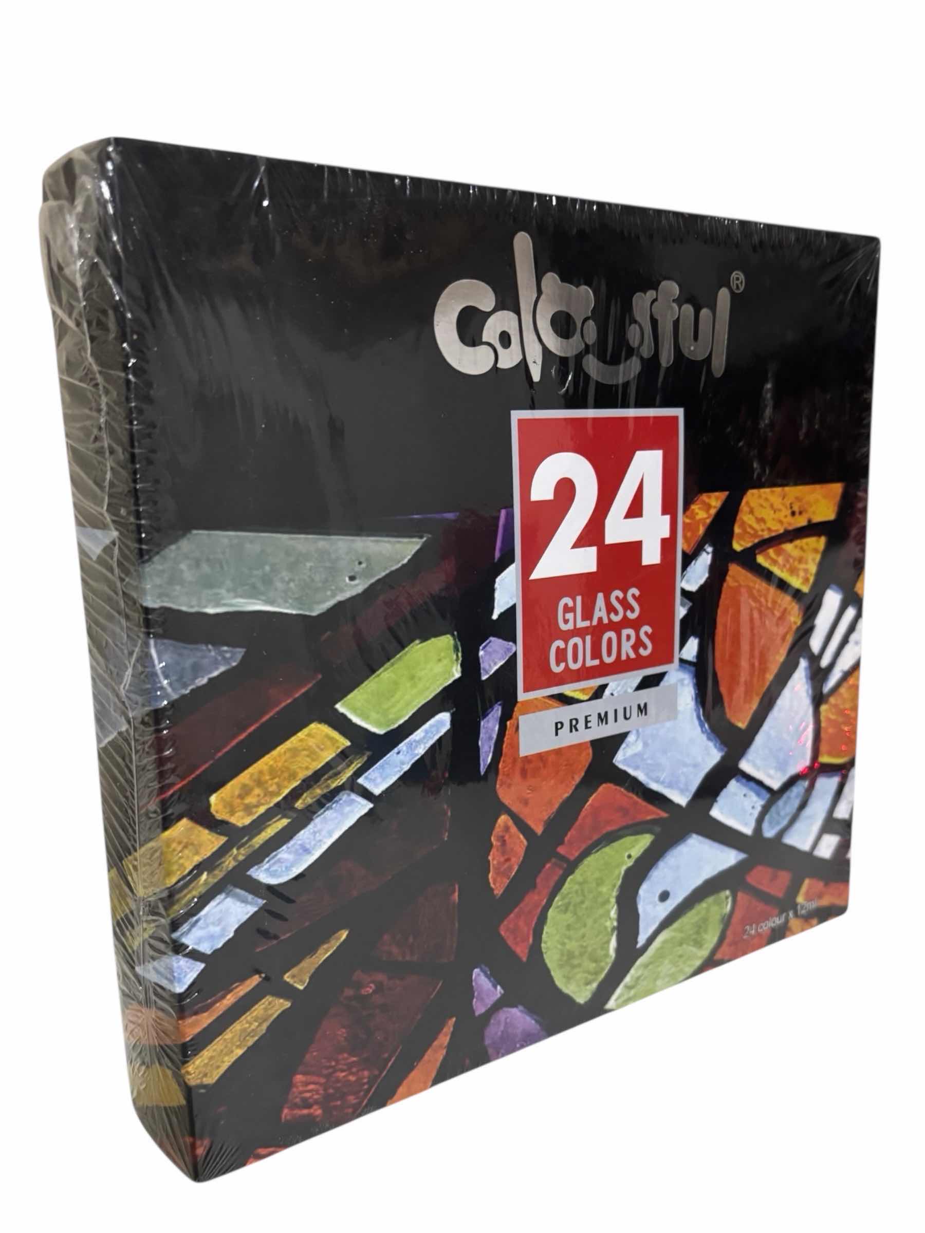 Photo 1 of COLORFUL PREMIUM STAIN GLASS PAINT SET W 6 BRUSHES, PALETTE, 24 COLORFUL WATERPROOF ACRYLIC ENAMEL PAINTING KIT