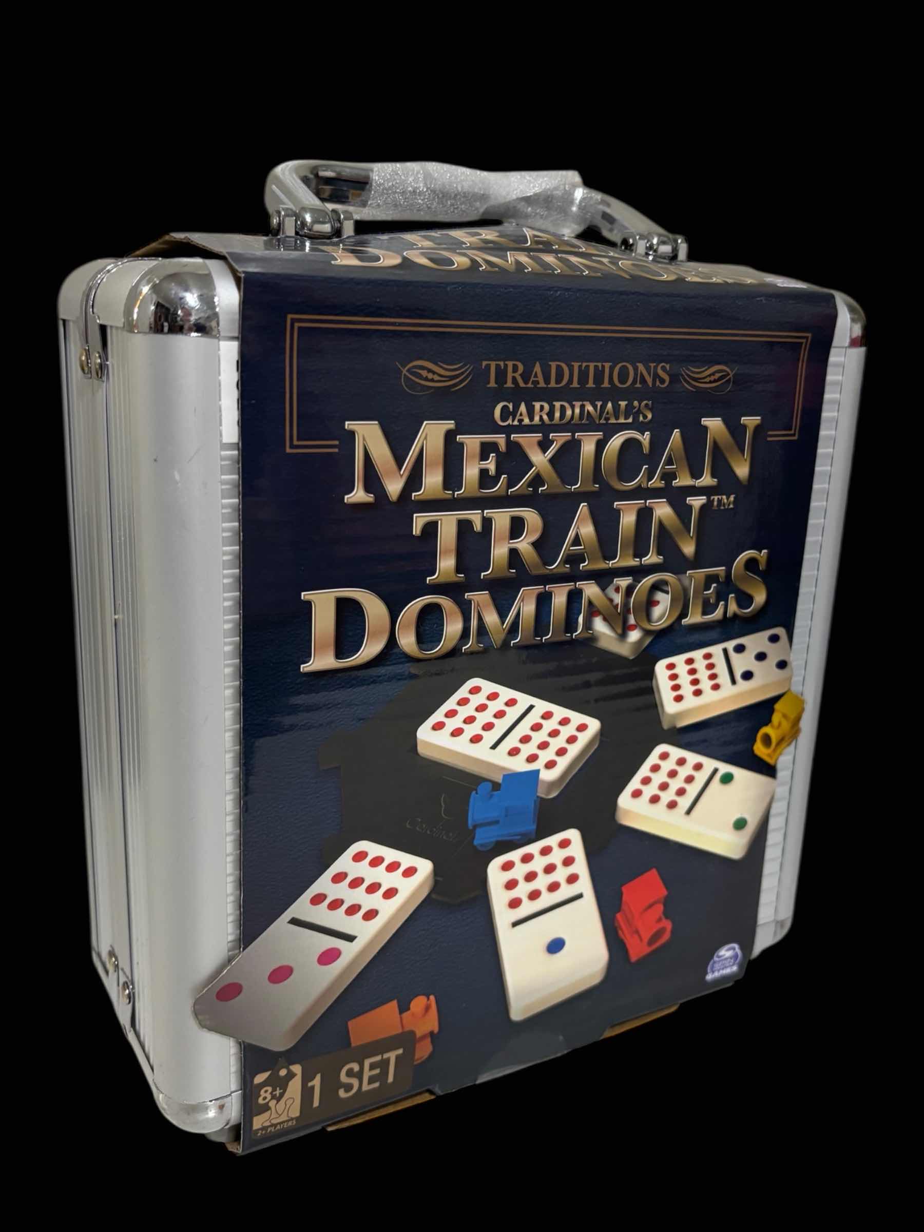 Photo 1 of SPIN MASTER GAMES MEXICAN TRAIN DOMINOES SET TILE BOARD GAME IN ALUMINUM CARRY CASE