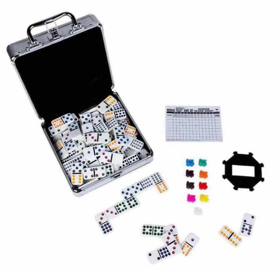 Photo 1 of SPIN MASTER GAMES MEXICAN TRAIN DOMINOES SET TILE BOARD GAME IN ALUMINUM CARRY CASE