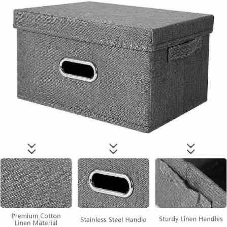 Photo 1 of BALEINE 5-PACK MEDIUM FABRIC STORAGE BOXES W LIDS, GREY