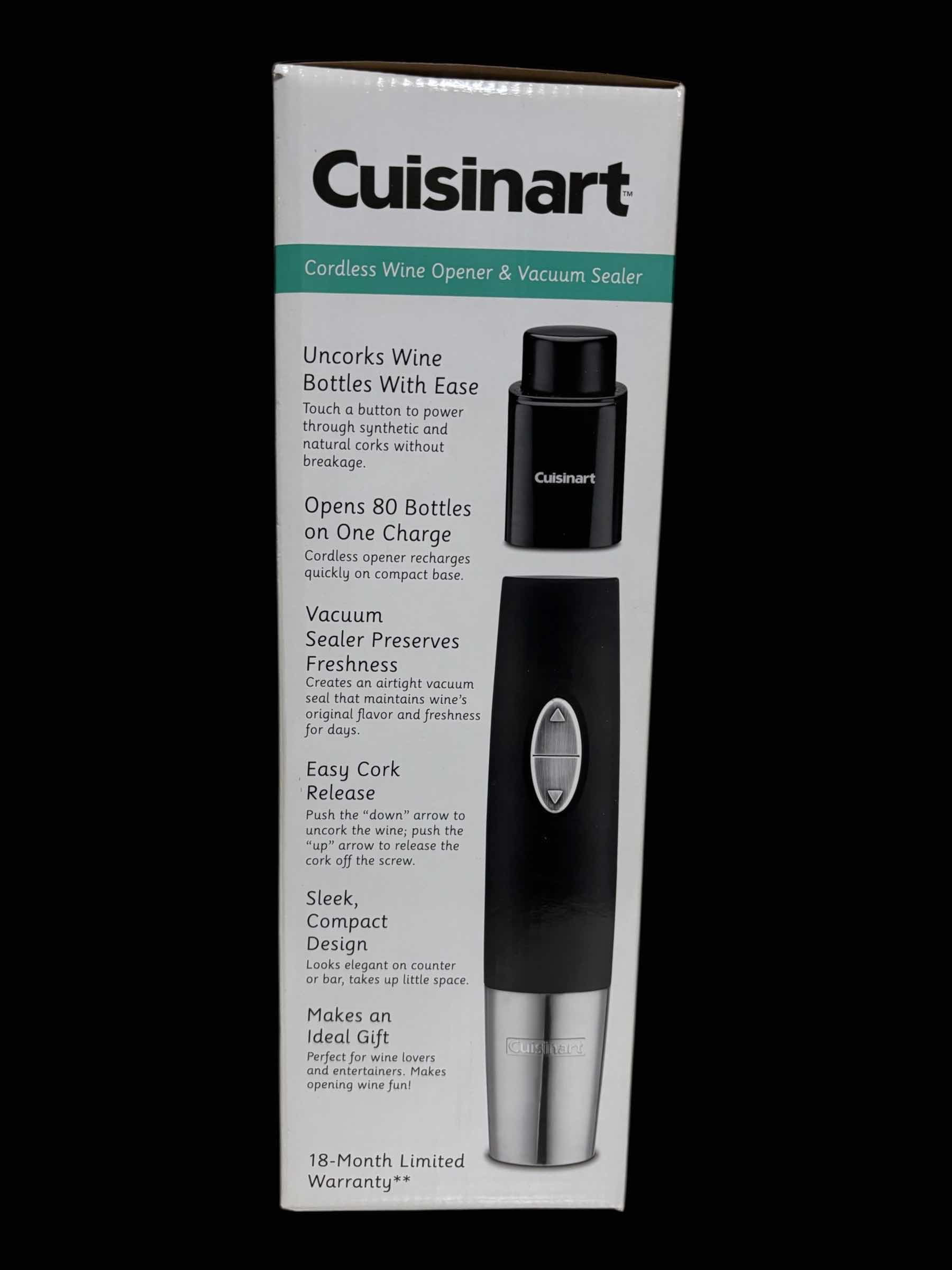 Photo 1 of CUISINART CORDLESS WINE OPENER & VACUUM SEALER W RECHARGEABLE BASE & FOIL CUTTER, CWO-50
