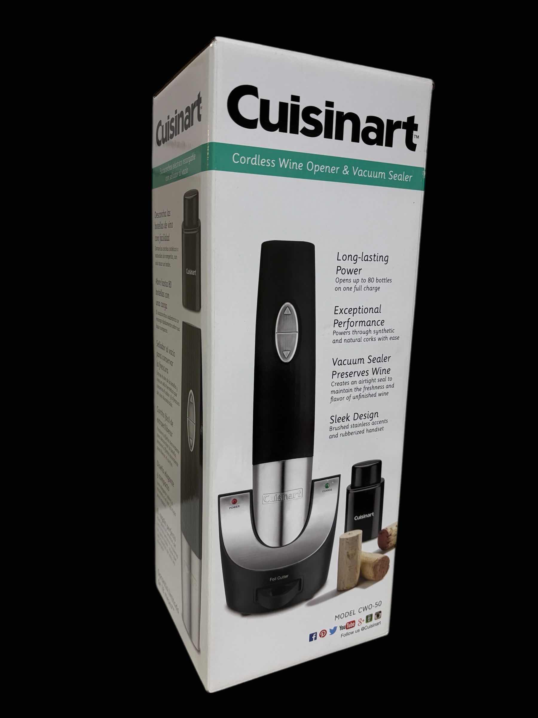Photo 1 of CUISINART CORDLESS WINE OPENER & VACUUM SEALER W RECHARGEABLE BASE & FOIL CUTTER, CWO-50