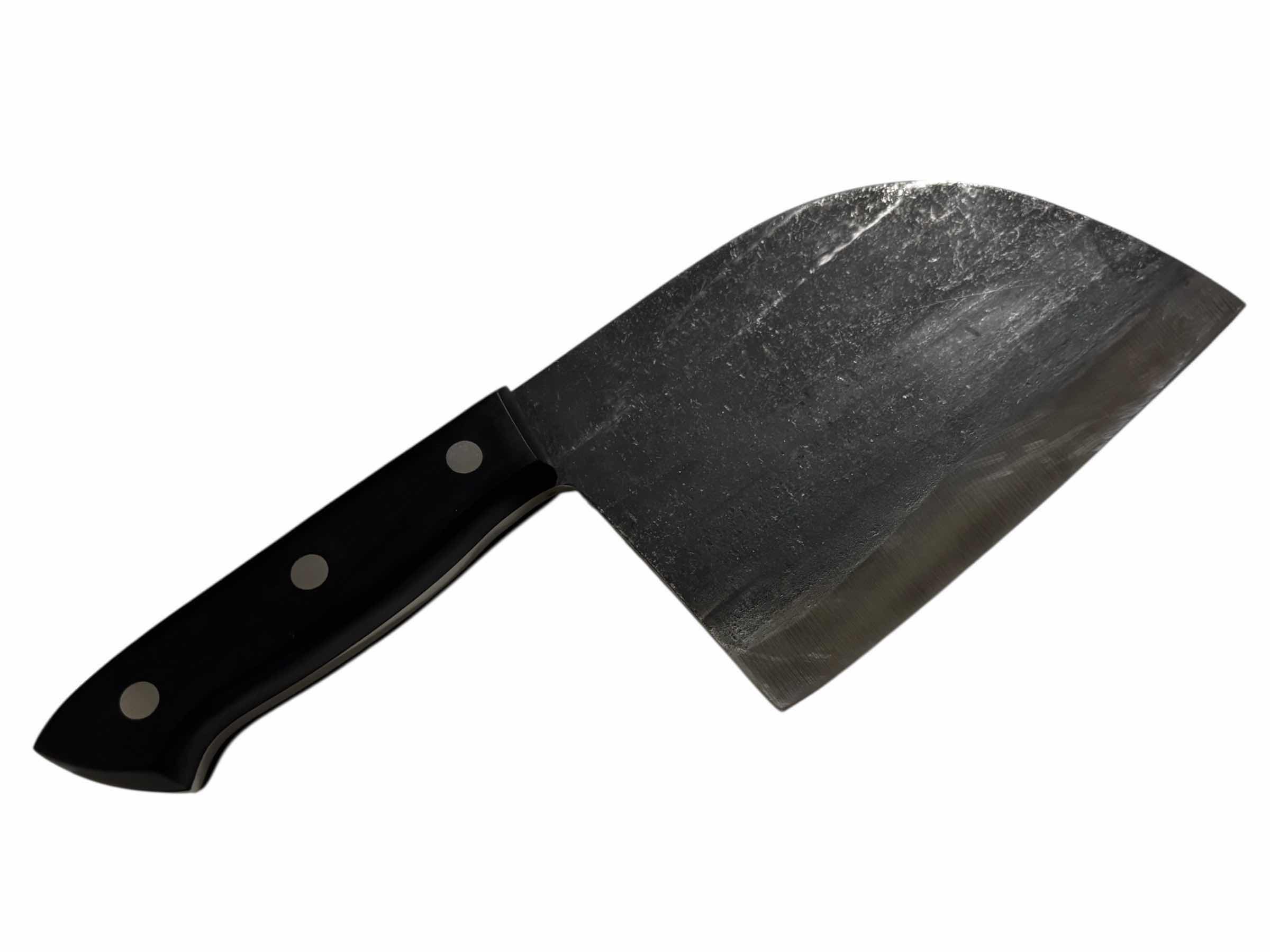 Photo 1 of PROFESSIONAL CHEF 12” CLEAVER/CHOPPER KNIFE W LEATHER SHEATH, CLEANING TOWEL & BOX $55