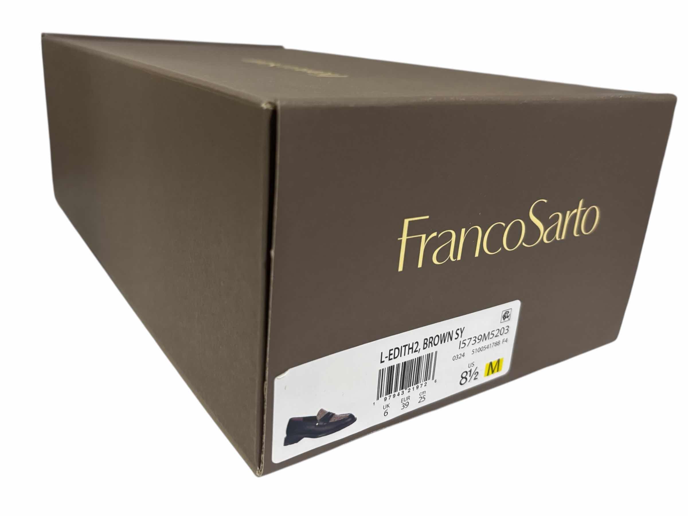 View 2 of NIB FRANCO SARTO EDITH ALMOND TOE PENNY LOAFERS, BROWN W HERRINGBONE FABRIC WOMENS SIZE 8.5M  $130
