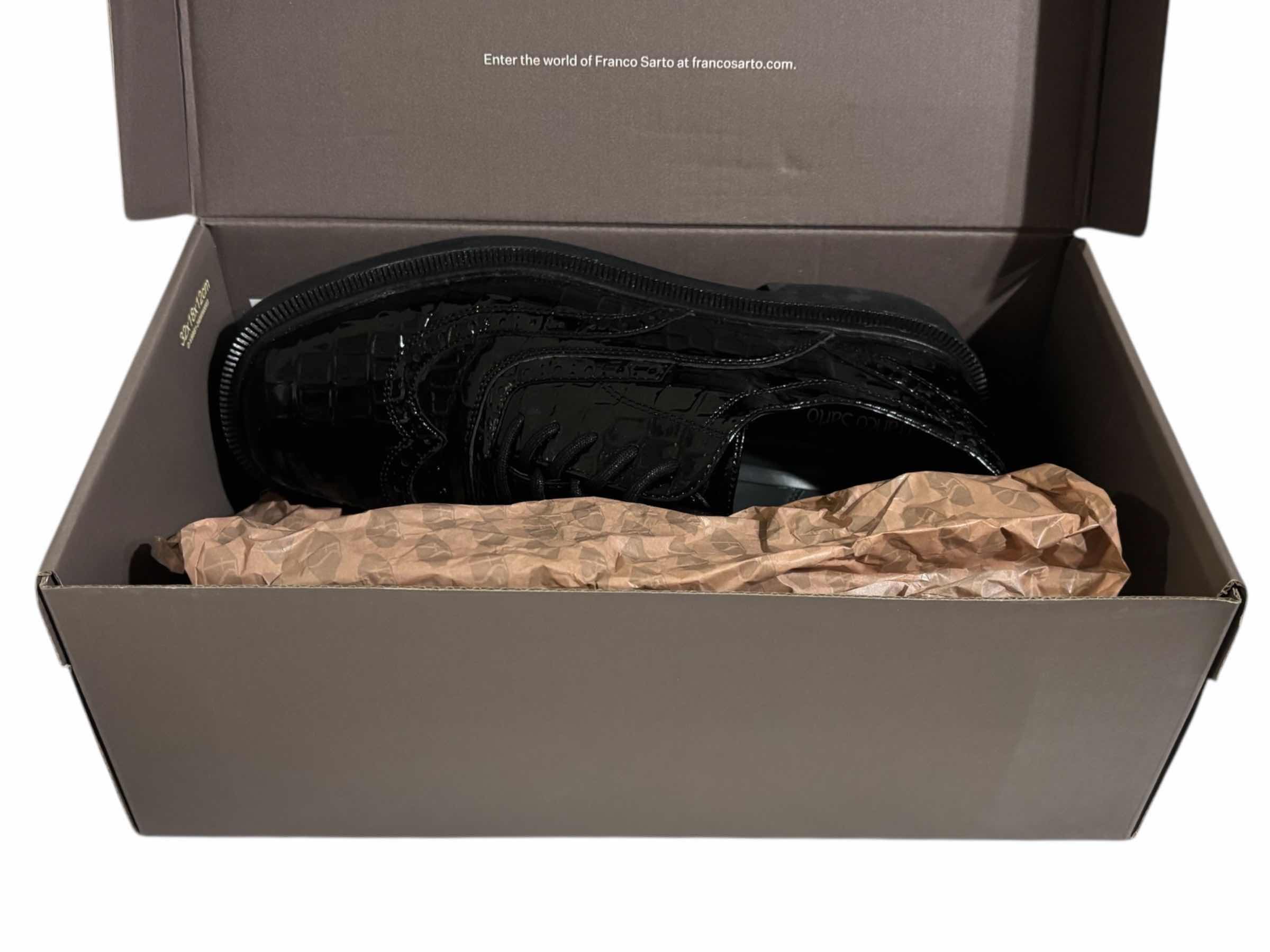 Photo 1 of FRANCO SARTO AUDREY CROC EMBOSSED WINGTIP OXFORD, BLACK PATENT LEATHER WOMENS SIZE 8.5M $125