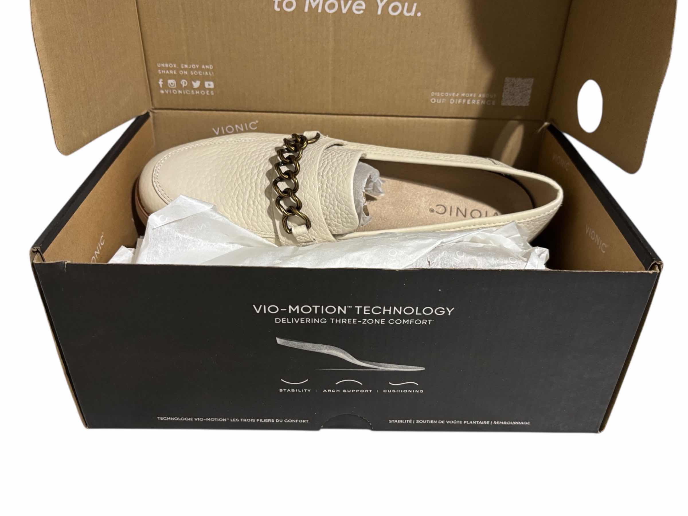 Photo 1 of NIB VIONIC EMALYN TUMBLED LEATHER SLIP-ON LOAFER W LINKED CHAIN DETAIL, CREAM WOMENS SIZE 8.5M $60