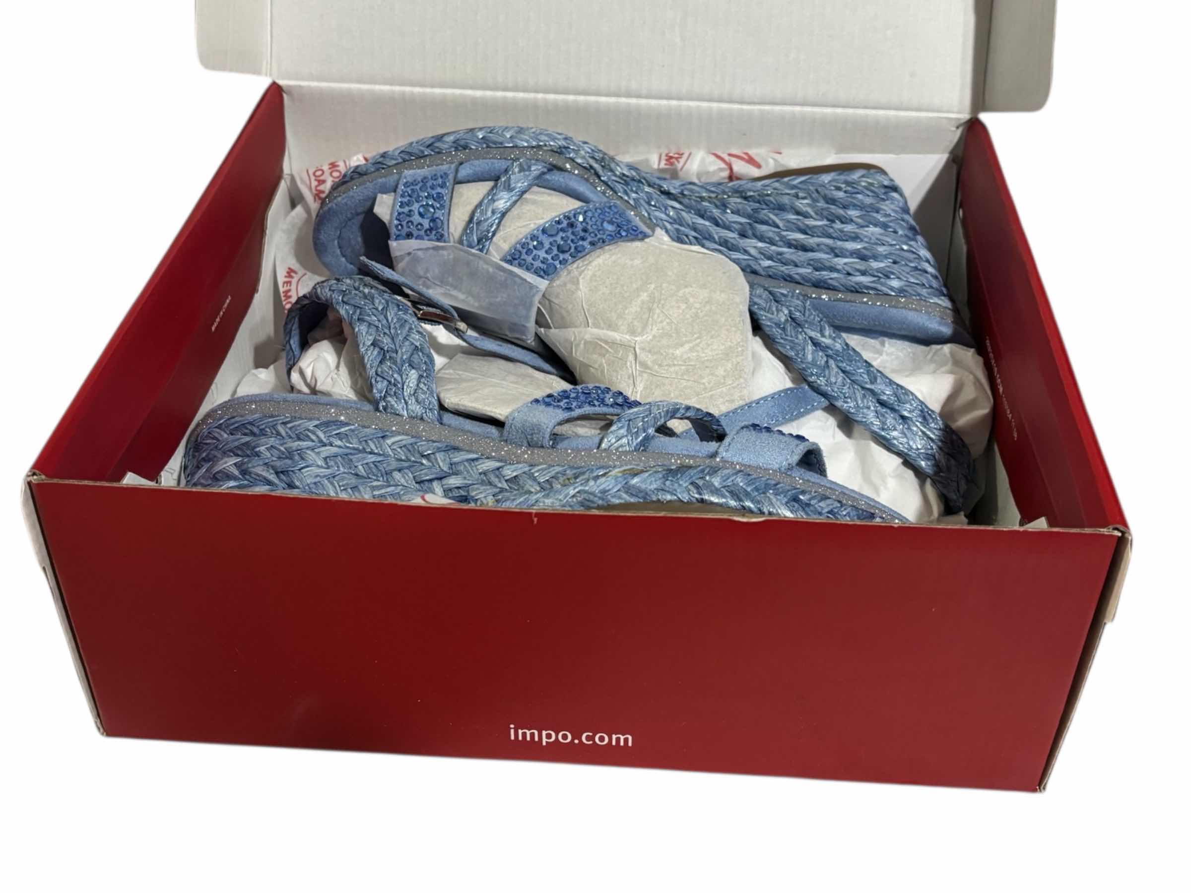 Photo 1 of NIB IMPO MEMORY FOAM WOMENS OSSIE PLATFORM WEDGE SANDAL, SOFT BLUE SIZE 8.5M $90