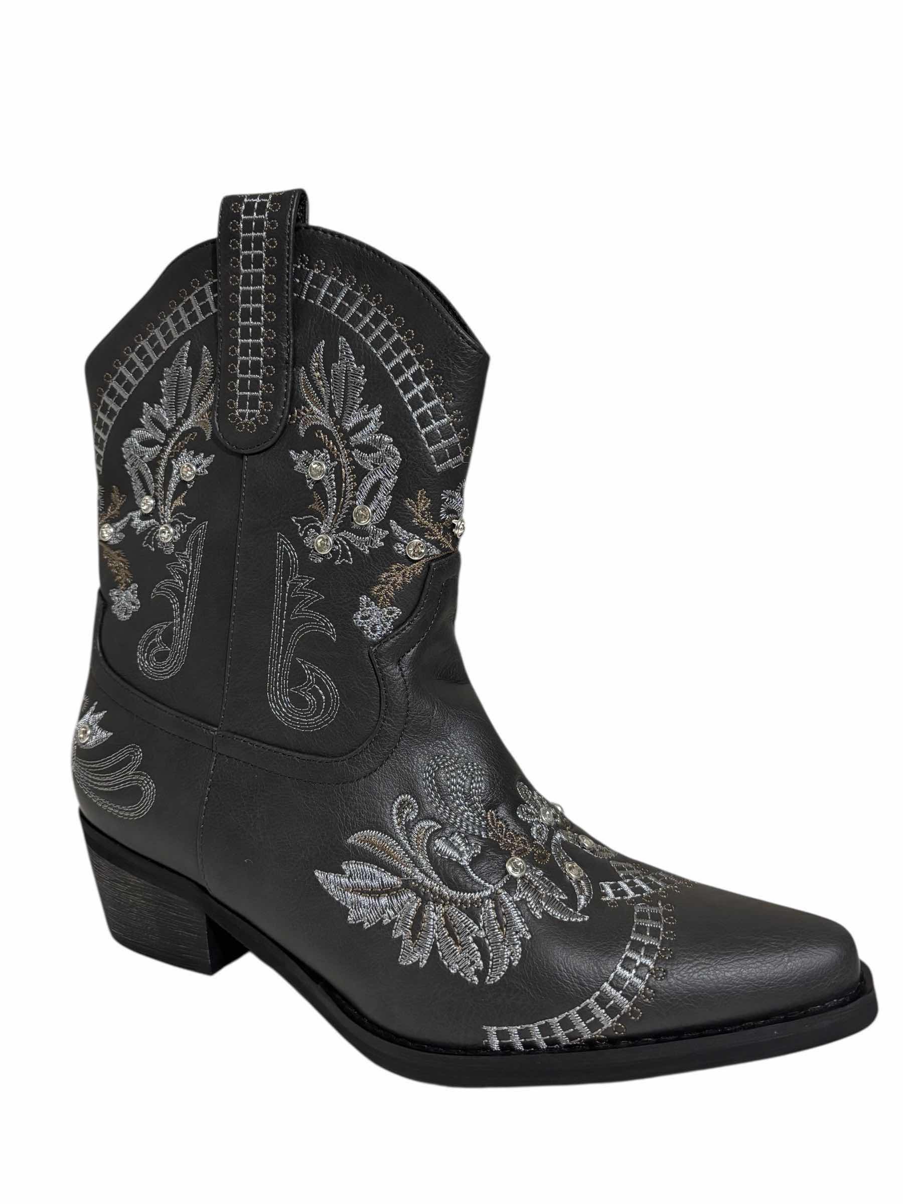 Photo 1 of NIB KRYPTHIXOR WOMENS CHARCOAL RHINESTONE ZIP-UP COWBOY BOOTS, SIZE 8.5  $55