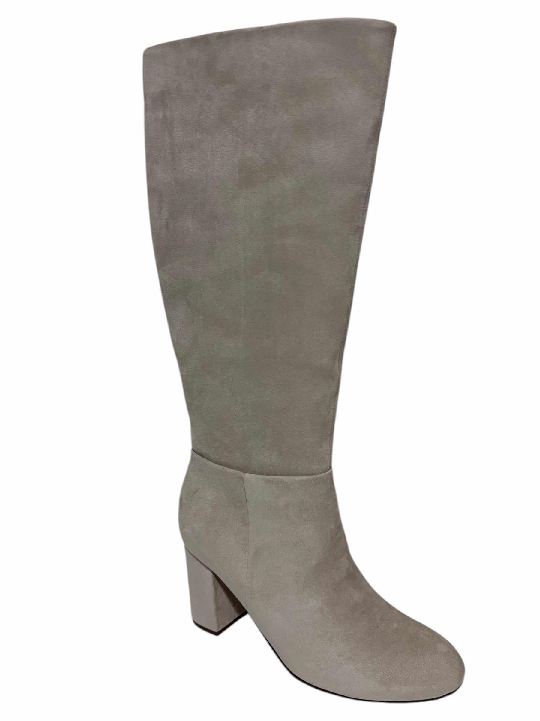 Photo 1 of AMAZON ESSENTIALS WOMENS TALL BOOT W 3” HEEL & ZIPPER, GREY FAUX SUEDE WOMENS SIZE 8.5
