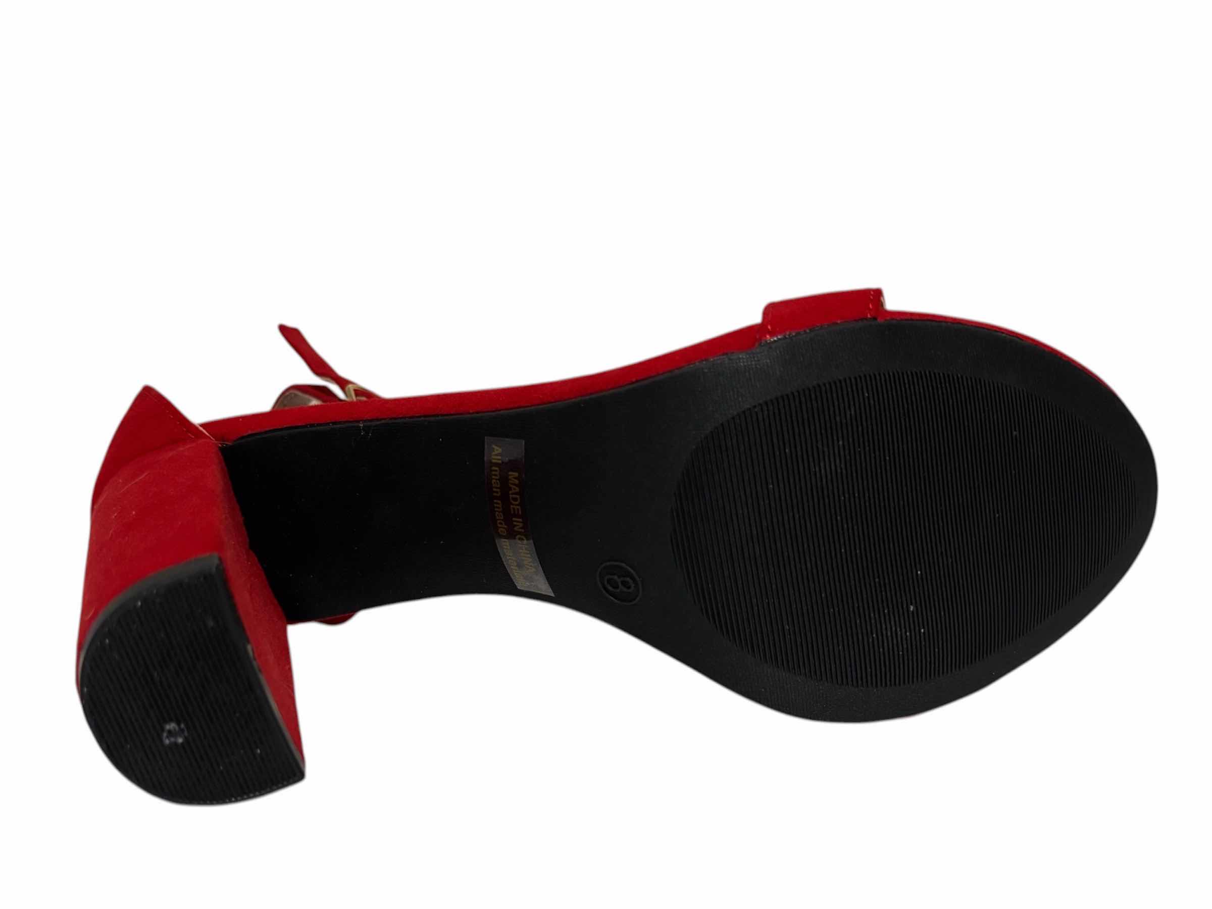 Photo 1 of DREAM PAIRS HI-CHUNK BLOCK OPEN TOE HEELS W ANKLE STRAP, RED SUEDE WOMENS SIZE 8