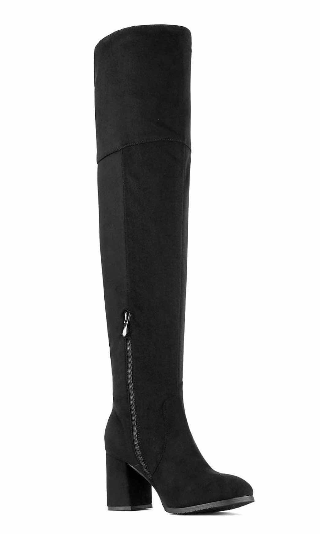 Photo 1 of DREAM PAIRS THIGH HIGH OVER THE KNEE 3” HEEL BOOTS, BLACK FAUX SUEDE WOMENS SIZE 8.5