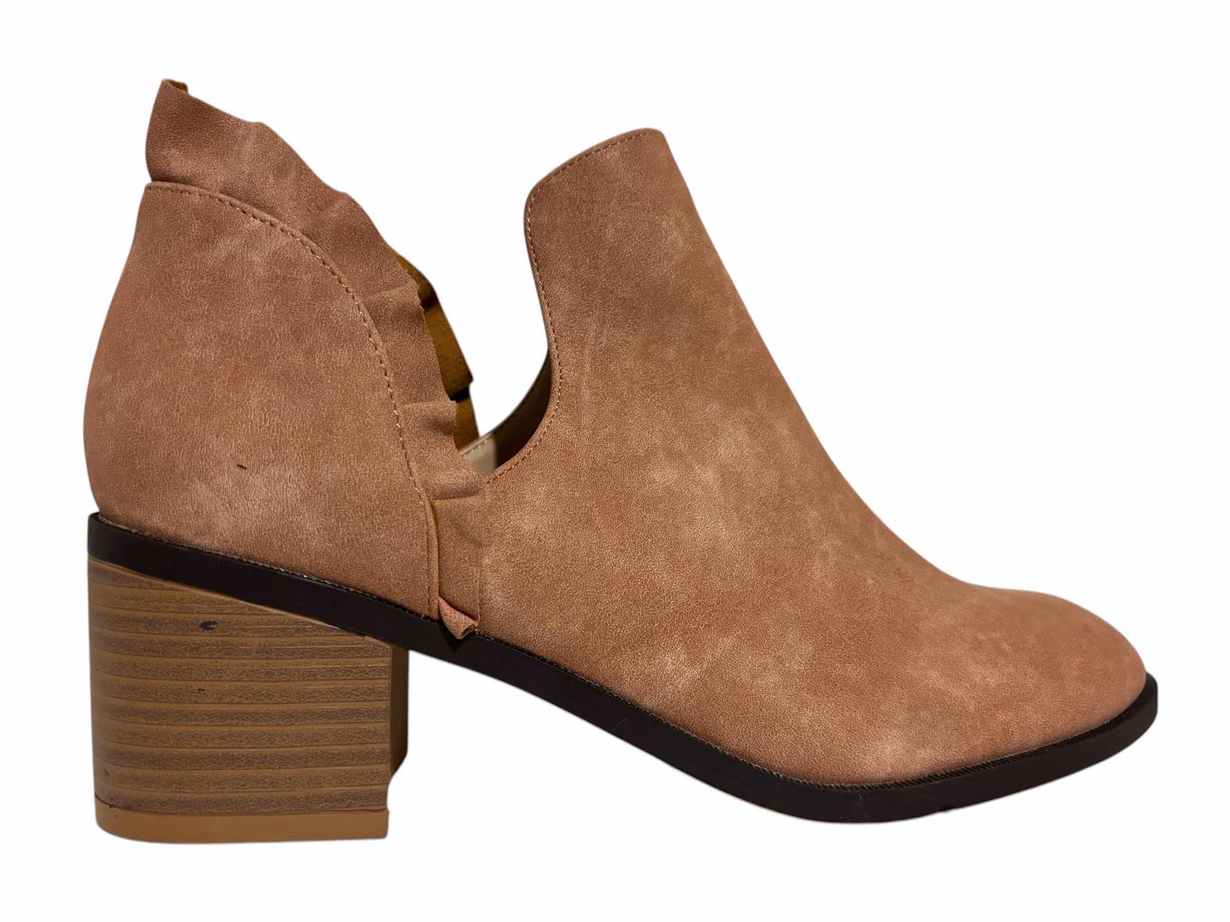 Photo 1 of COMFORT RUFFLE DEEP-V ANKLE BOOTIES, ROSE WOMENS SIZE 8.5