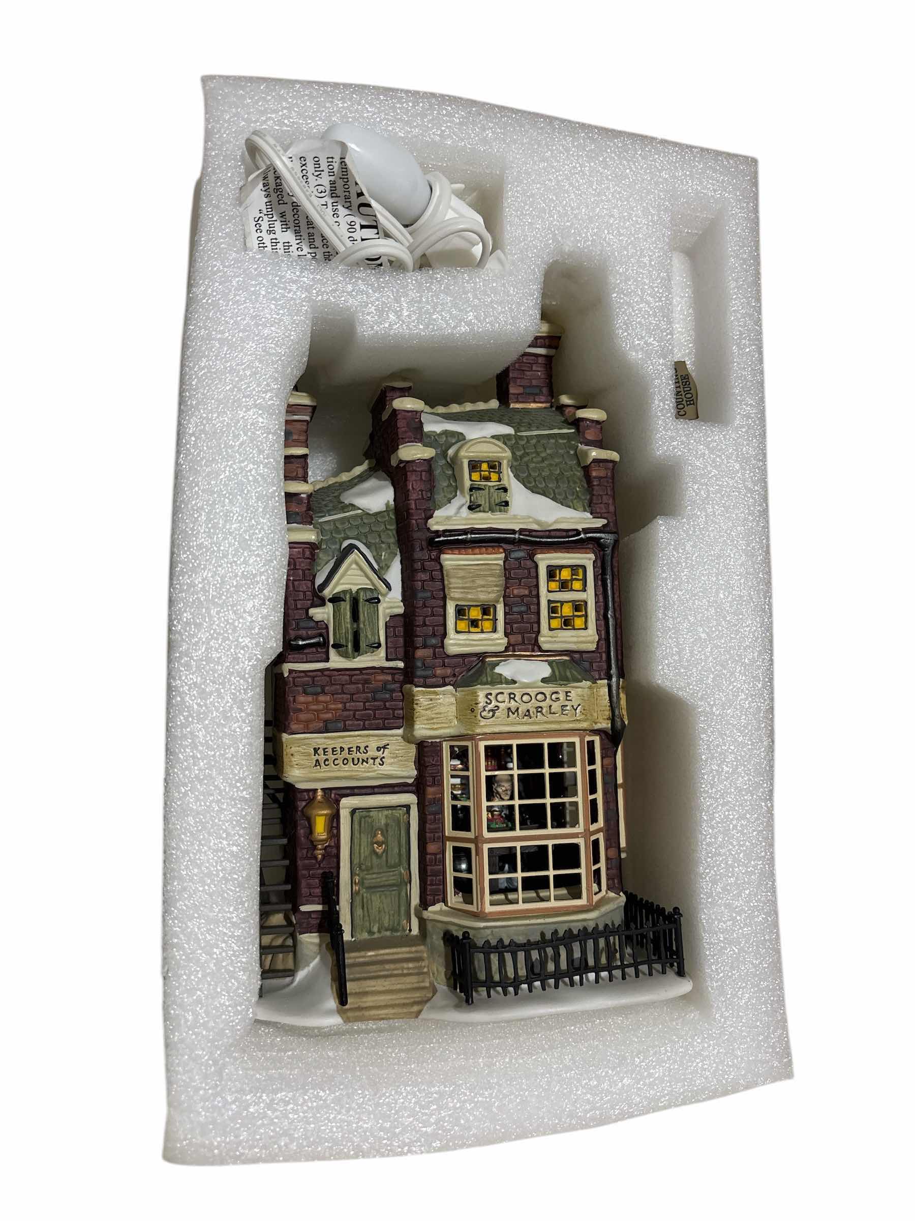 Photo 1 of DEPARTMENT 56 DICKEN’S VILLAGE COLLECTION- A CHRISTMAS CAROL SCROOGE & MARLEY COUNTING HOUSE, HANDCRAFTED & HAND-PAINTED PORCELAIN LIT BUILDING W CORD $250