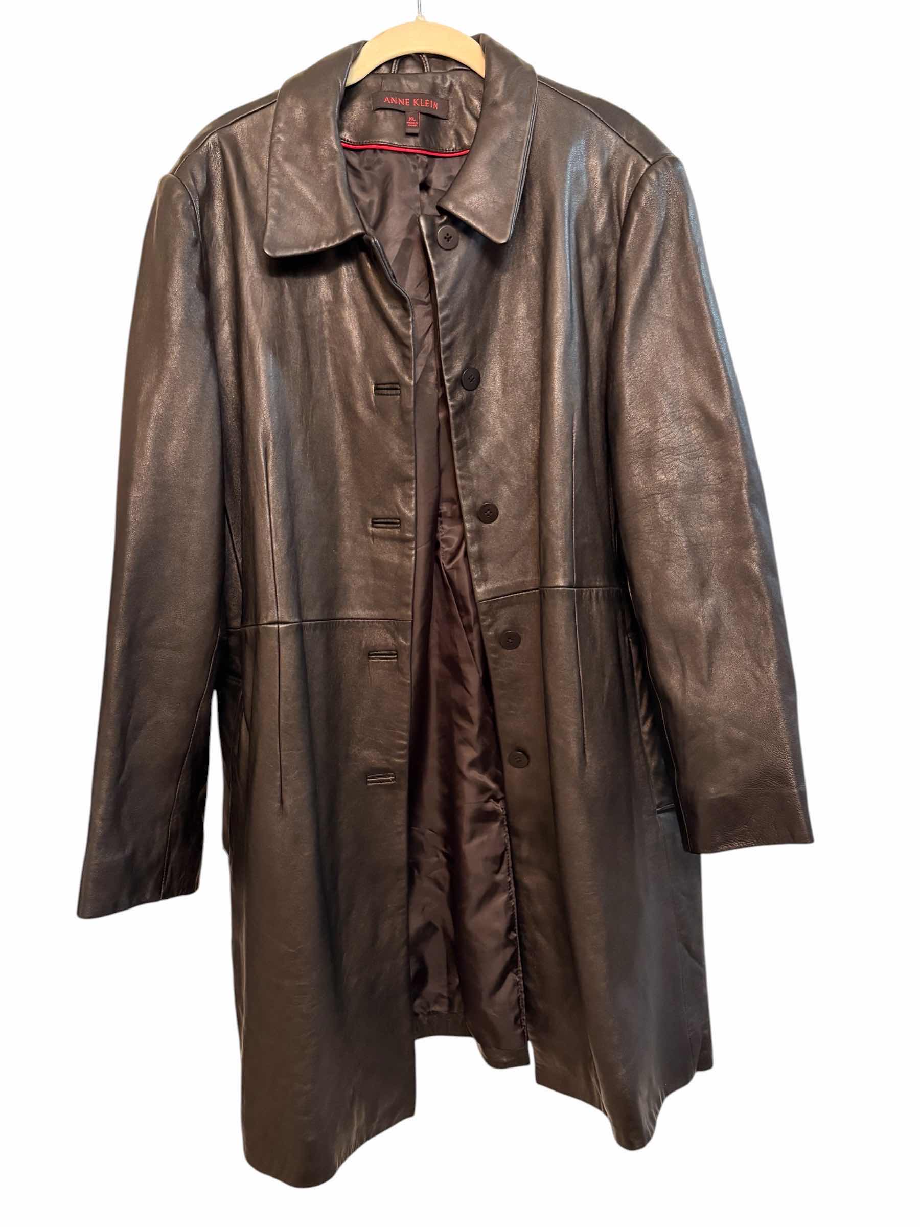 View 1 of ANNE KLEIN LEATHER TRENCH COAT WOMENS SIZE XL