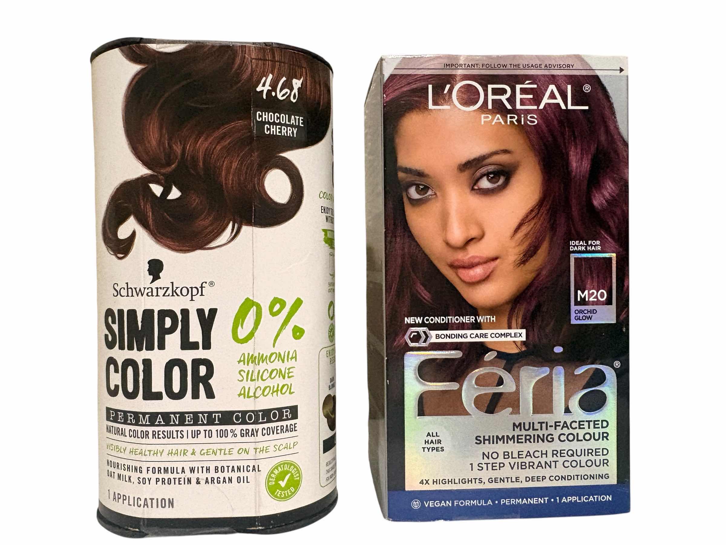 Photo 1 of GARNIER MEDIUM BERRY BLAST, SCHWARZKOPF CHOCOLATE CHERRY & LOREAL ORCHID GLOW PERMANENT HAIR DYES