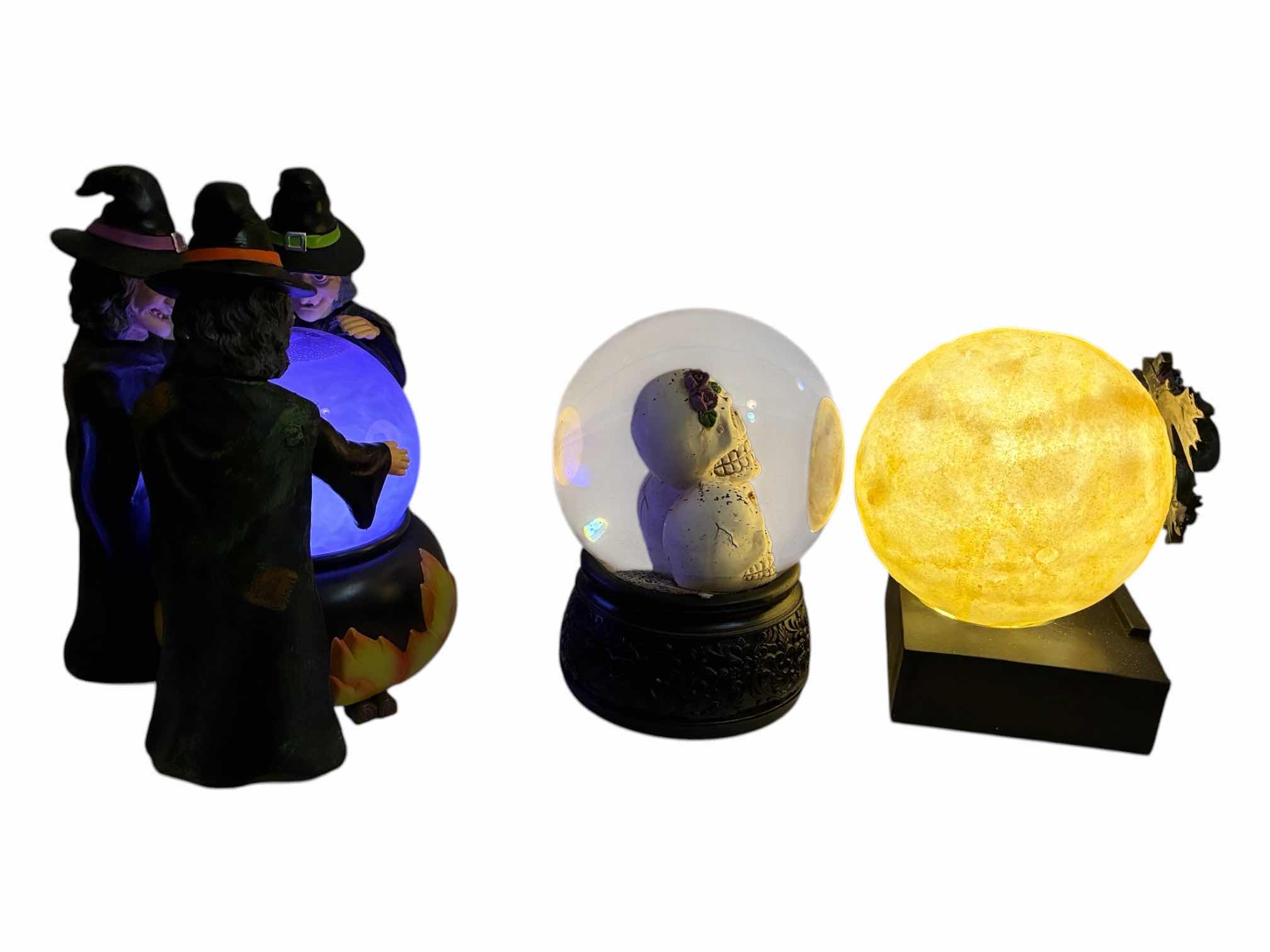Photo 1 of HALLOWEEN WITCH & SKELETON HEAD RESIN TABLE TOP GLOBE DECOR (3)
