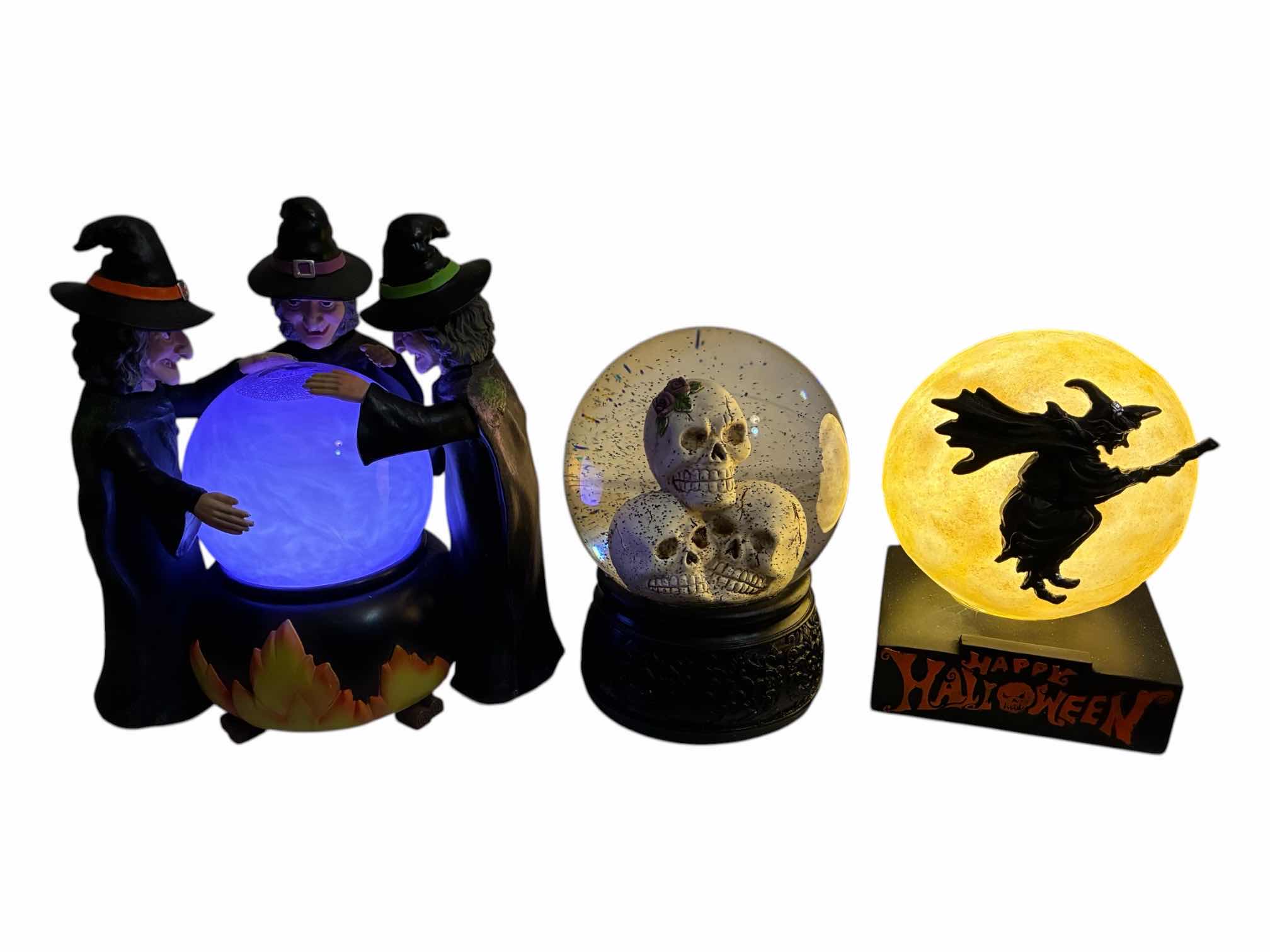 Photo 1 of HALLOWEEN WITCH & SKELETON HEAD RESIN TABLE TOP GLOBE DECOR (3)