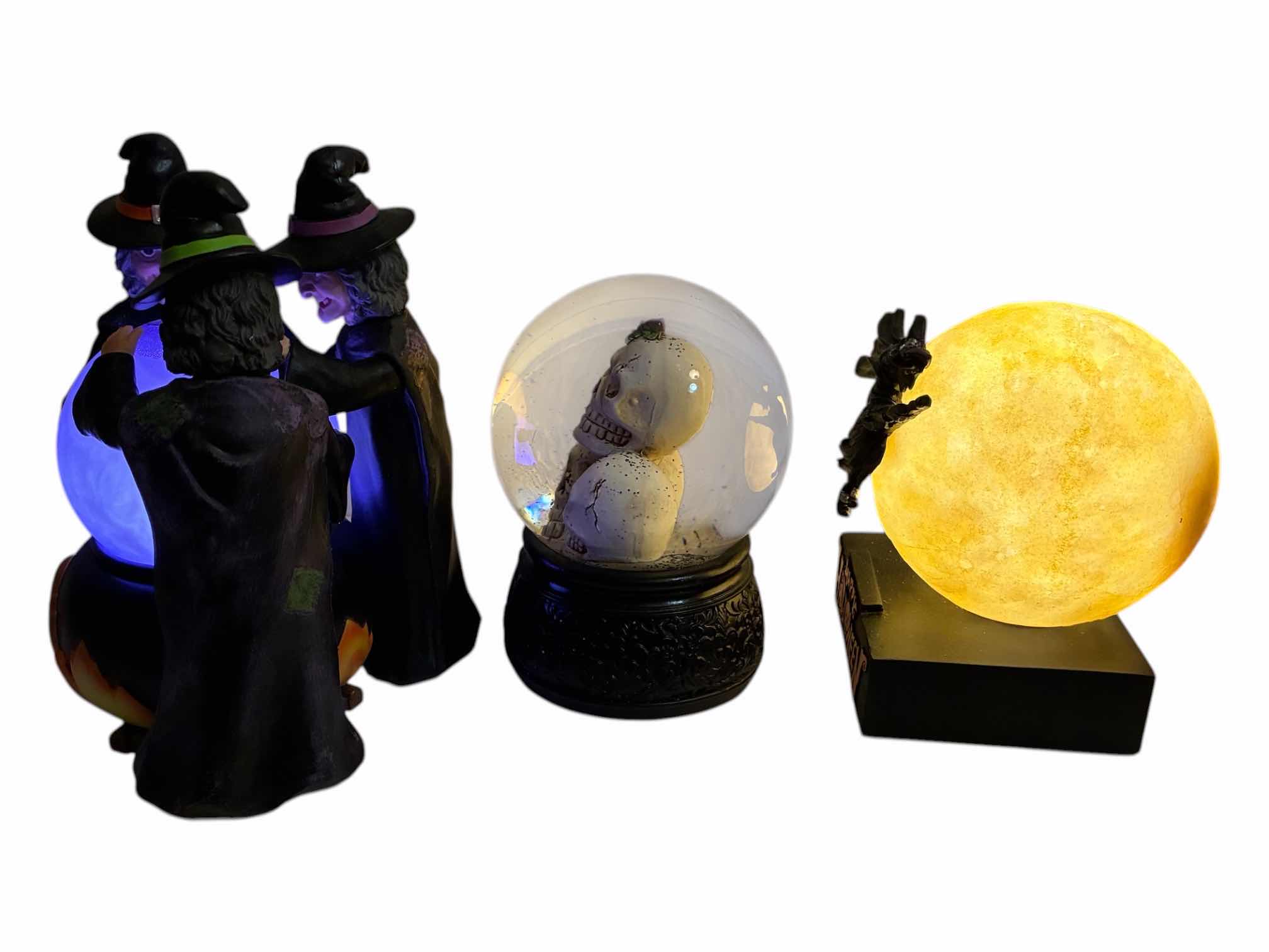 Photo 1 of HALLOWEEN WITCH & SKELETON HEAD RESIN TABLE TOP GLOBE DECOR (3)