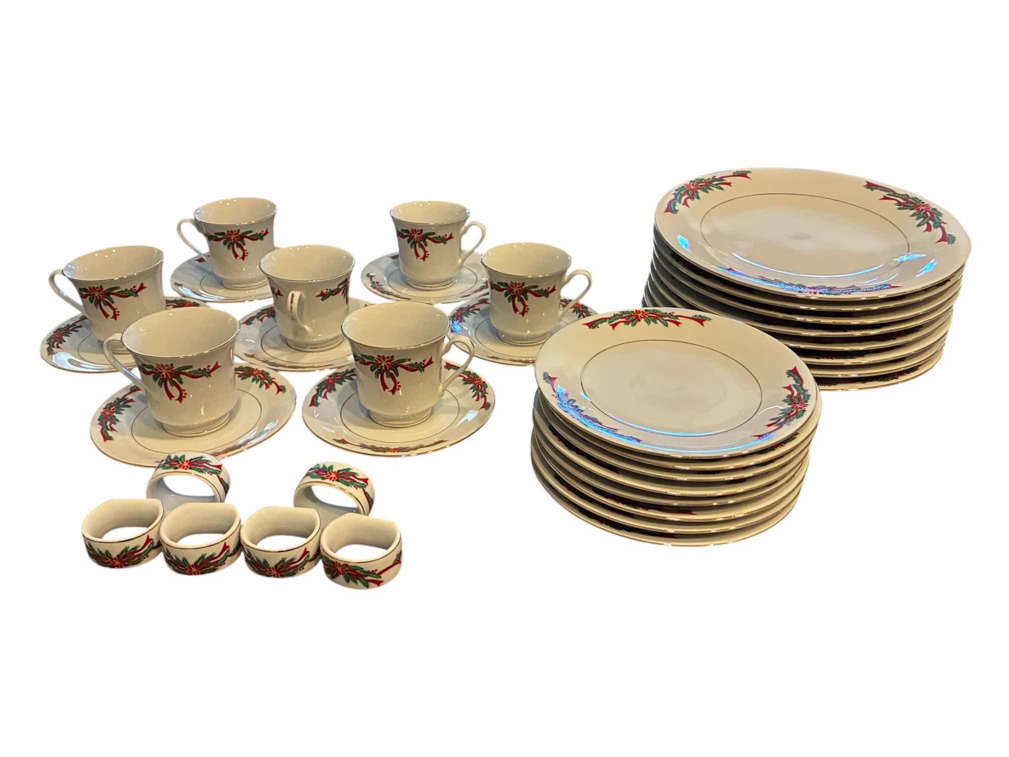 Photo 1 of POINSETTIA & RIBBONS 36PC CHRISTMAS FINE CHINA DISH SET $440
