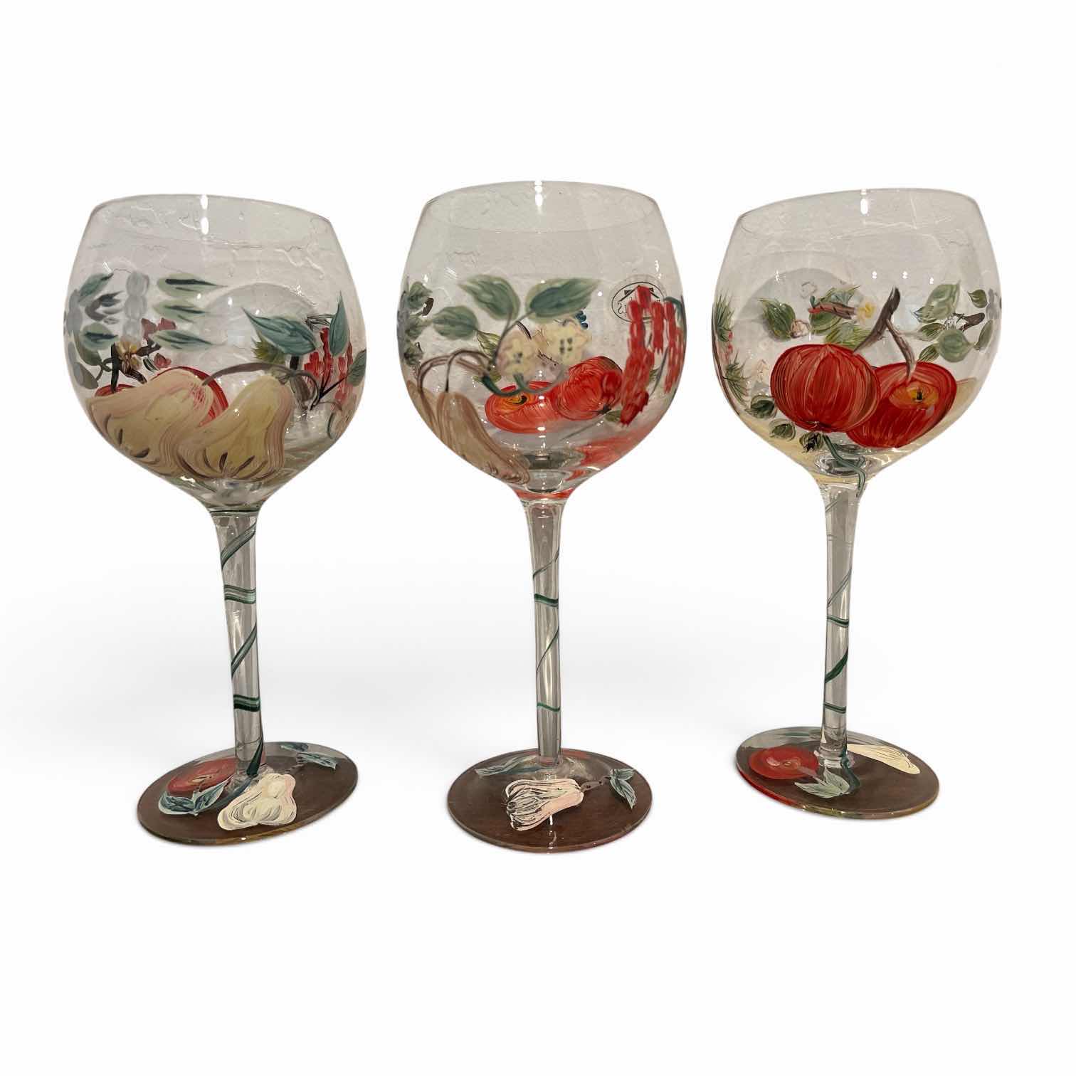 Photo 1 of HOME ESSENTIALS & BEYOND HAND-PAINTED 8.5” WINE GLASSES (3)