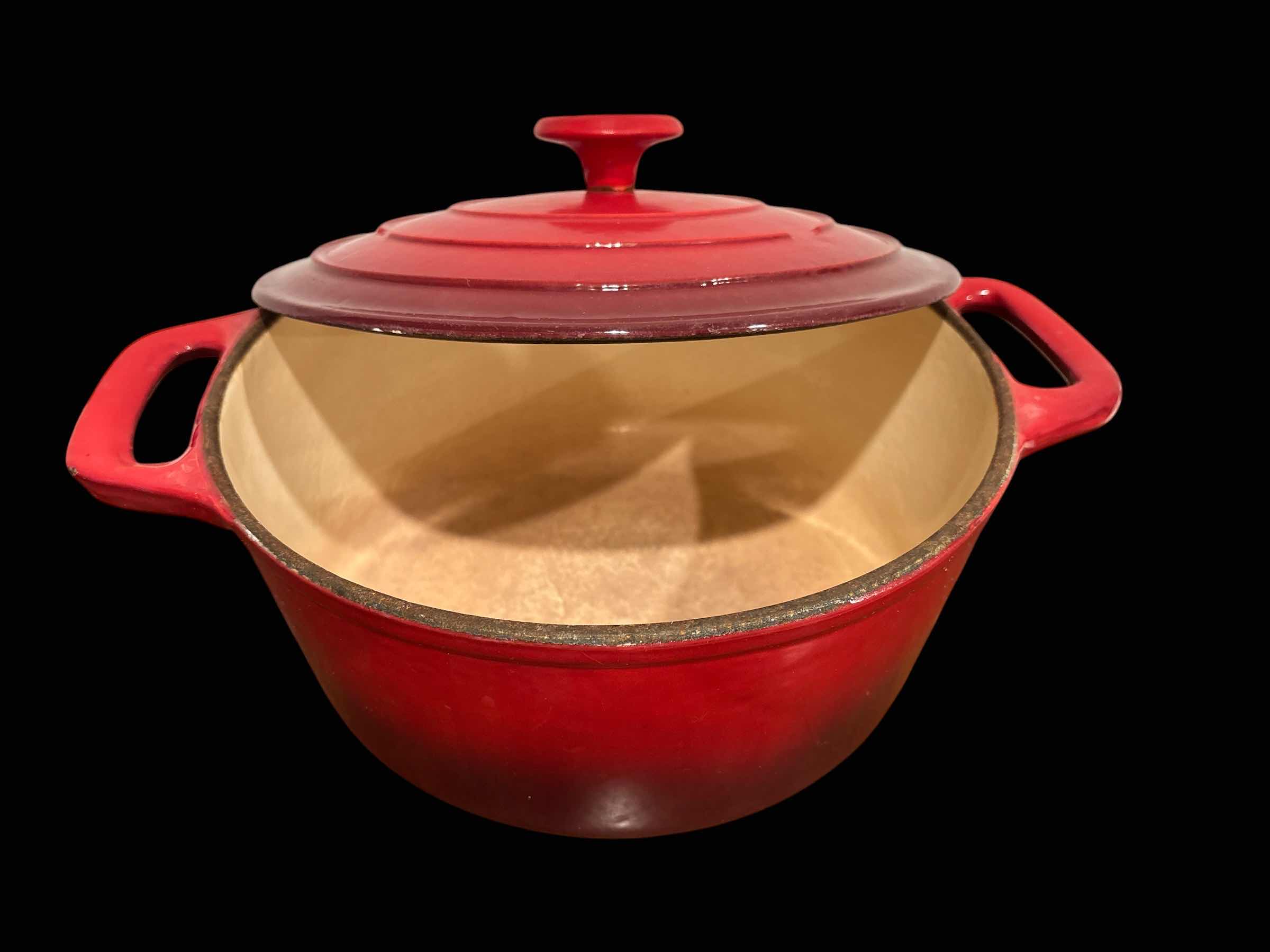 Photo 1 of COOKS COMPANION ROUND 5 QT ENAMELED CAST-IRON DUTCH OVEN, RED OMBRÉ