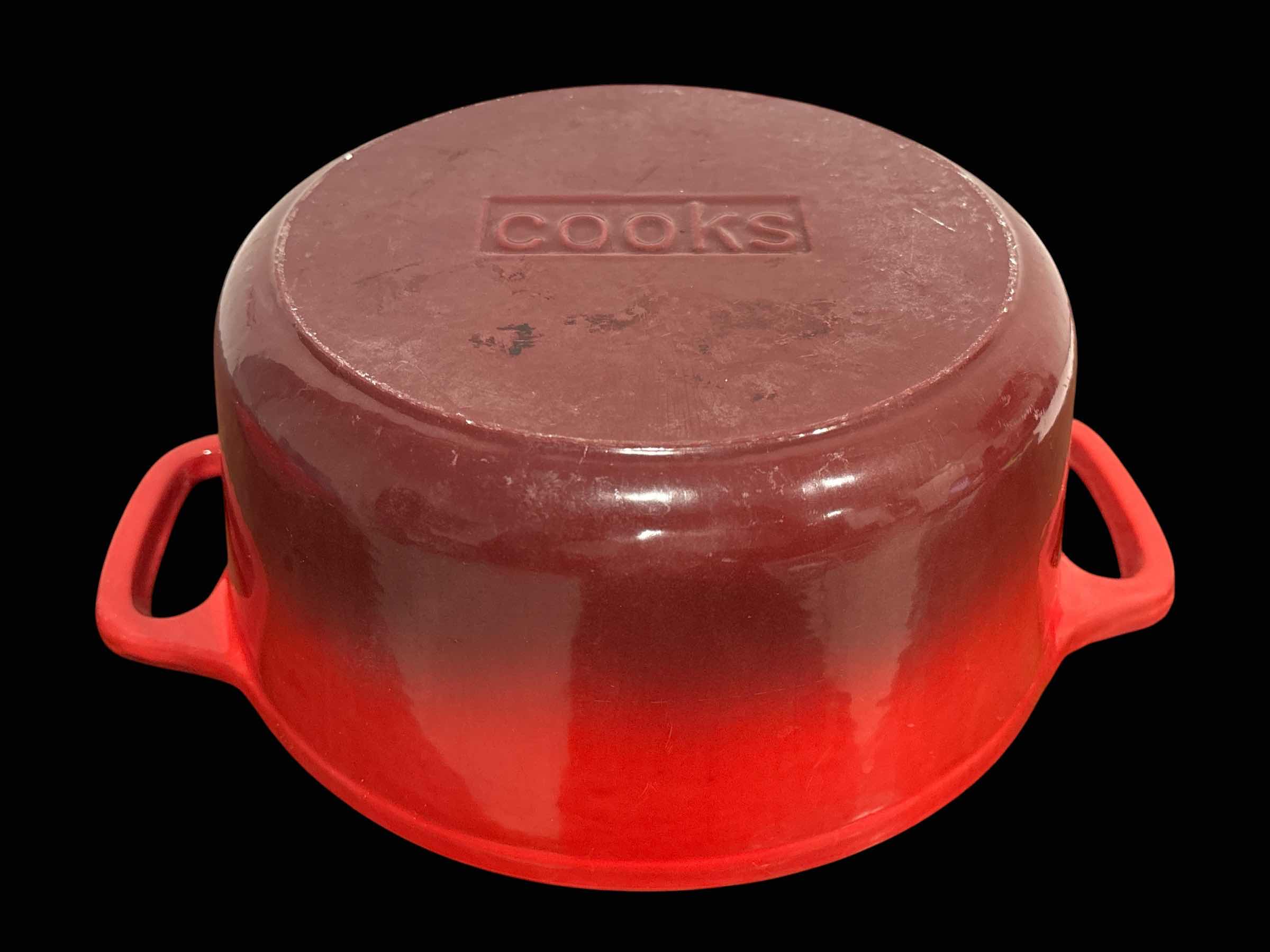Photo 1 of COOKS COMPANION ROUND 5 QT ENAMELED CAST-IRON DUTCH OVEN, RED OMBRÉ