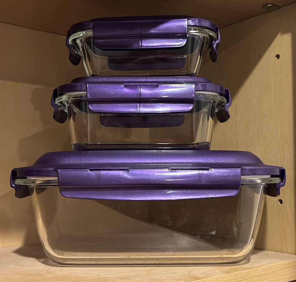 Photo 1 of LOCK & LOCK 3 PC GLASS STORAGE SET W LIDS, PURPLE