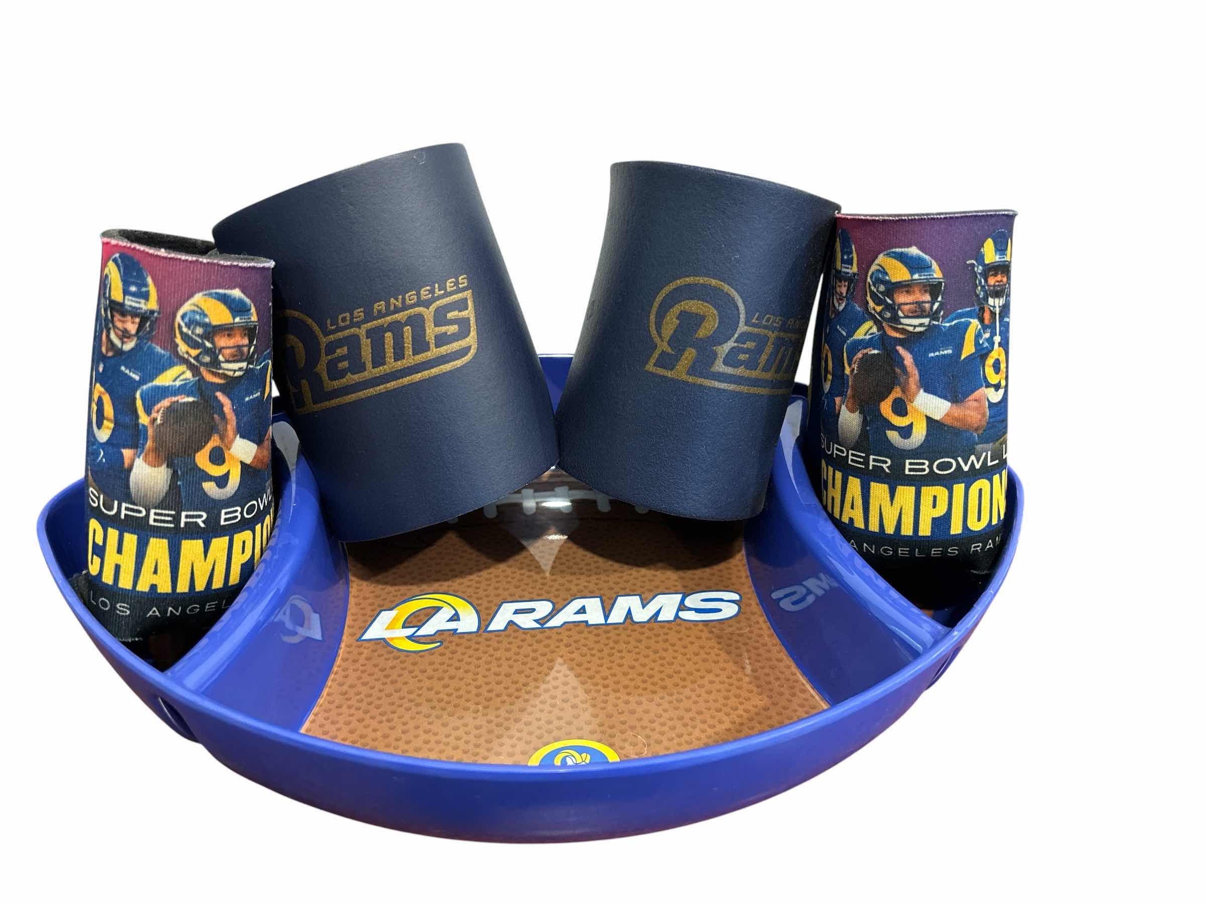Photo 1 of LOS ANGELES RAMS SNACK TRAY & CAN KOOZIES (4)