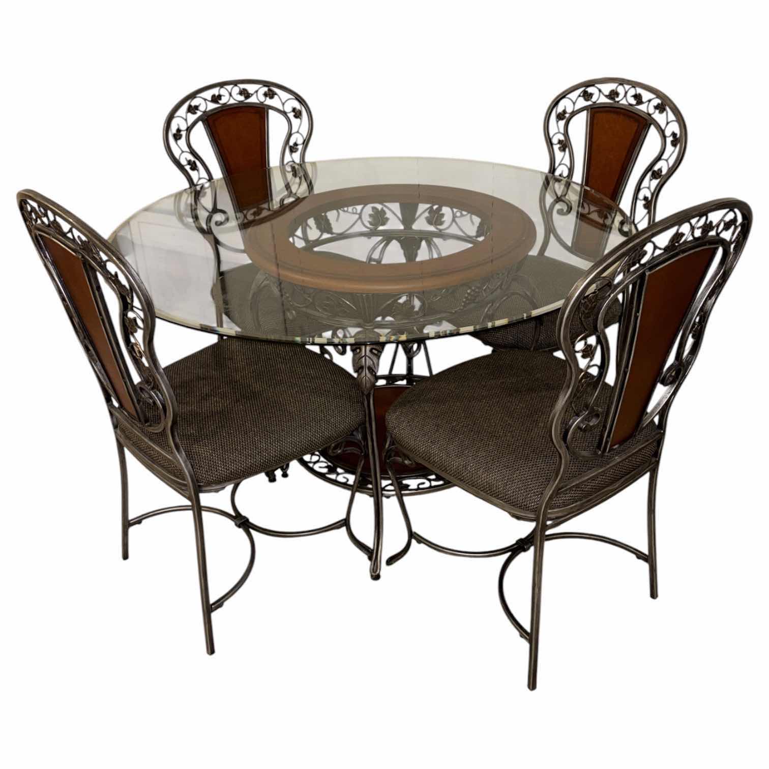 Photo 1 of ASHLEY FURNITURE ROUND GLASS TOP DINING TABLE & 4 CHAIRS 47.75” X 47.75” H30.25”