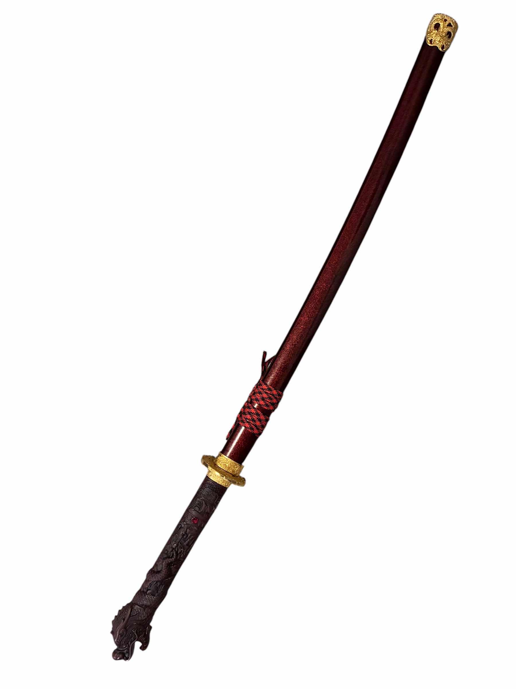 Photo 1 of RED DRAGON JEWEL HANDLED GOLD, ACCENTED STAINLESS STEEL KATANA W SHEATH 43.5”