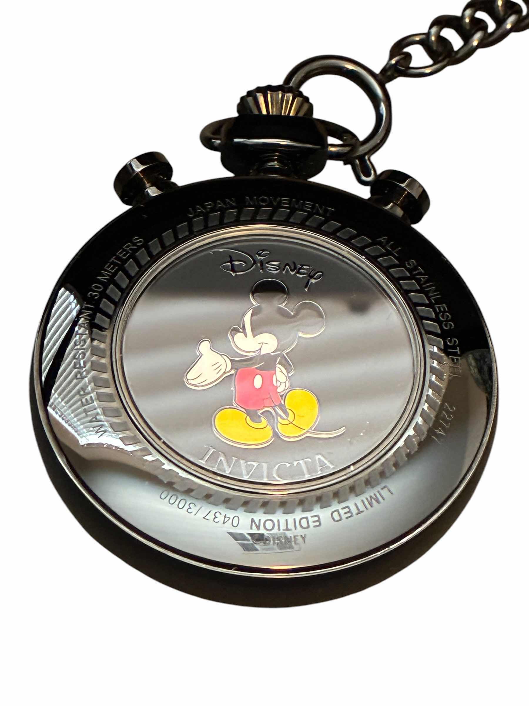 Photo 1 of DISNEY MICKEY MOUSE BLACK ION PLATED STAINLESS STEEL INVICTA POCKET WATCH