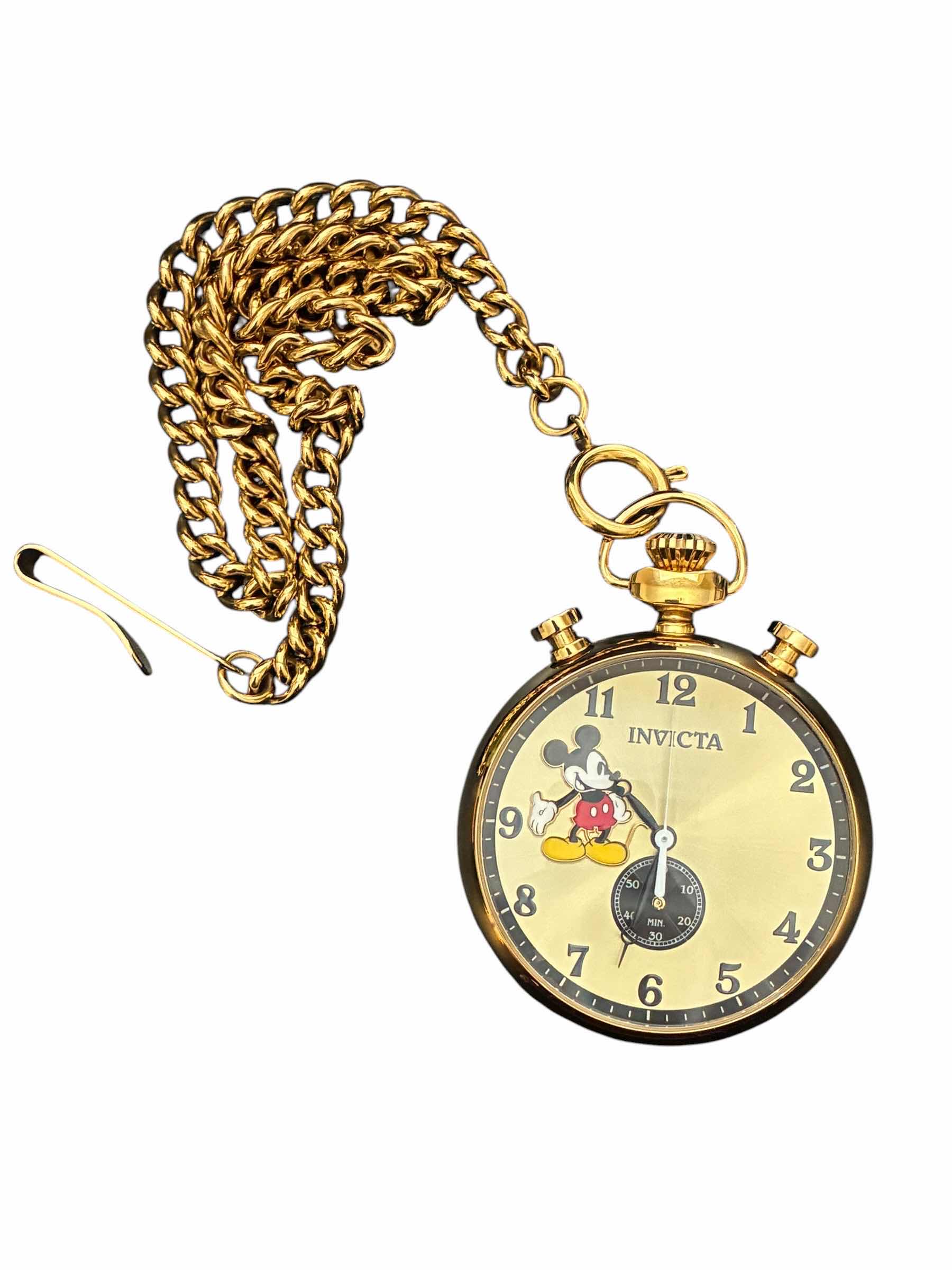 View 1 of DISNEY MICKEY MOUSE GOLD TONE INVICTA POCKET WATCH