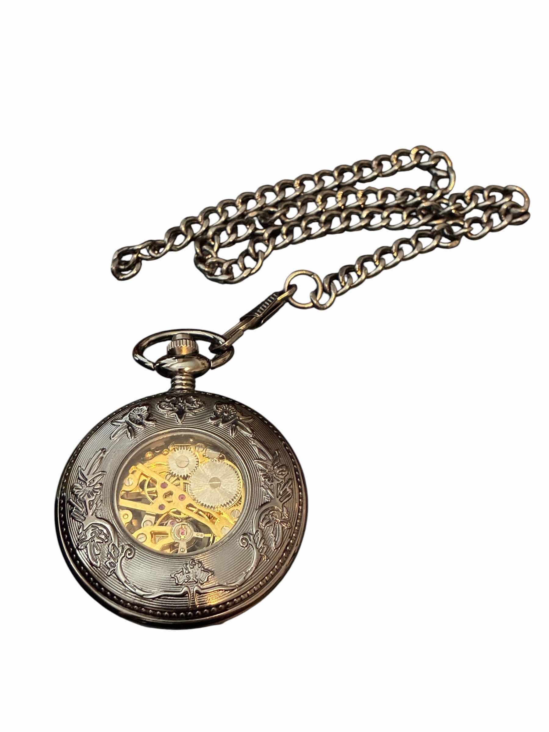 Photo 1 of METAL GRAY & GOLD STEEL POCKET WATCH