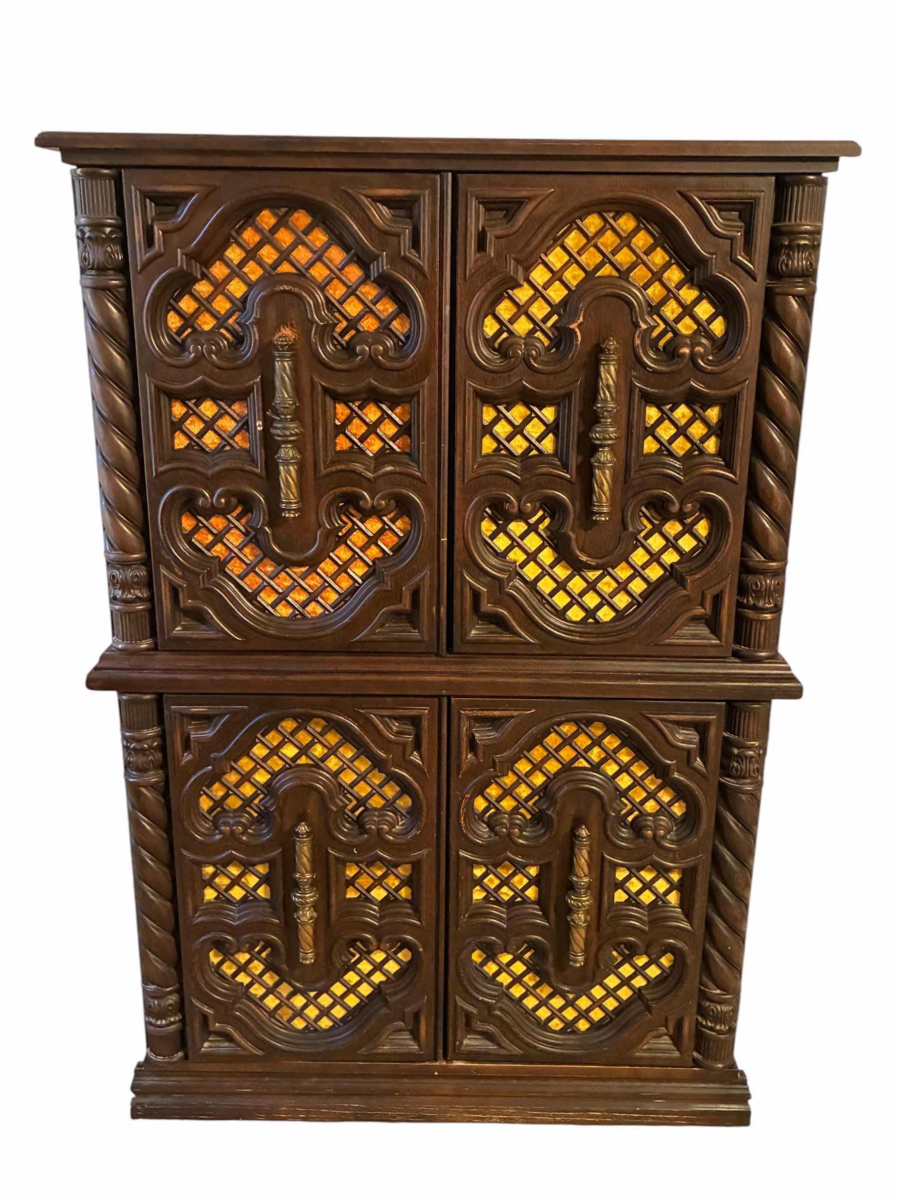 Photo 1 of MID-CENTURY DARK WOOD FINISH VELVET INLAY BRASS HANDLE 4-DRAWER WARDROBE DRESSER CHEST 39“ X 18“ H58“