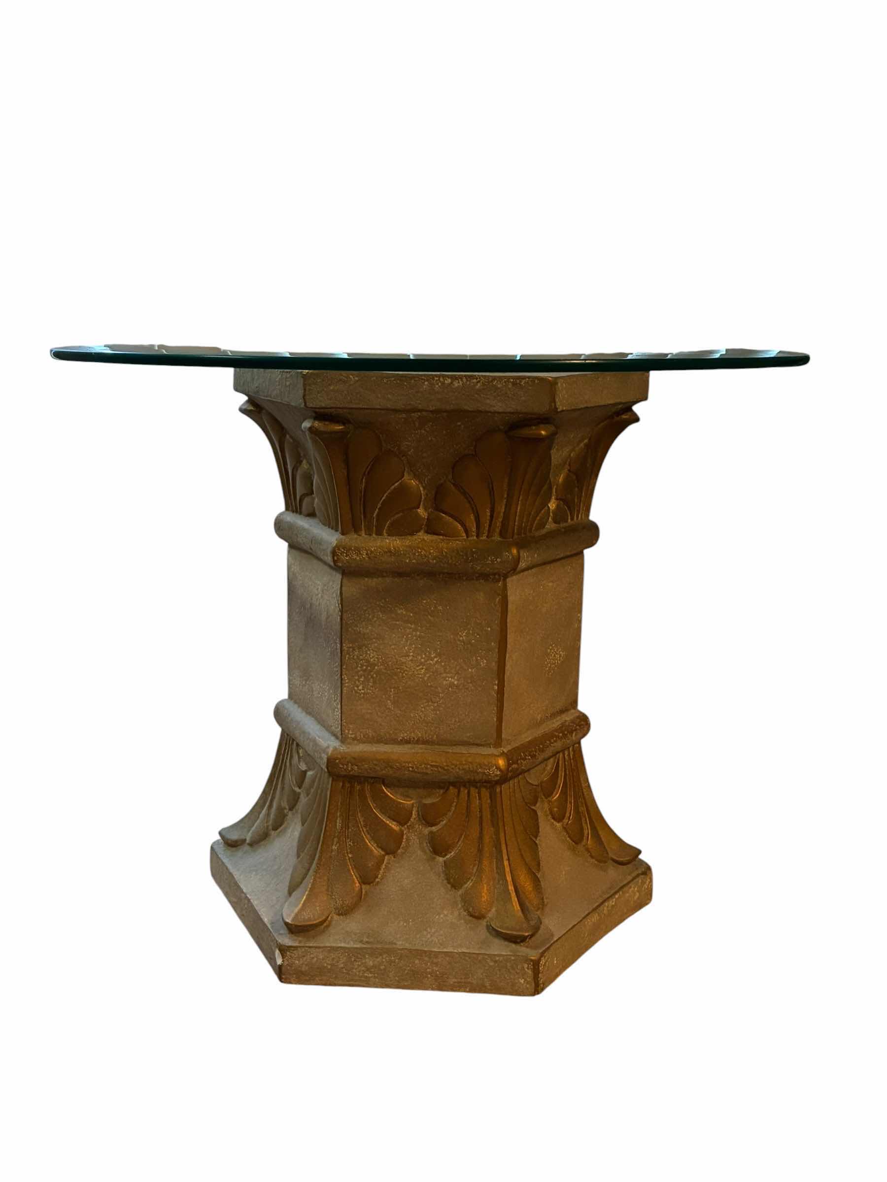 Photo 1 of AGED BRONZE CERAMIC COLUMN GLASS TOP ACCENT TABLE 24” X 19”