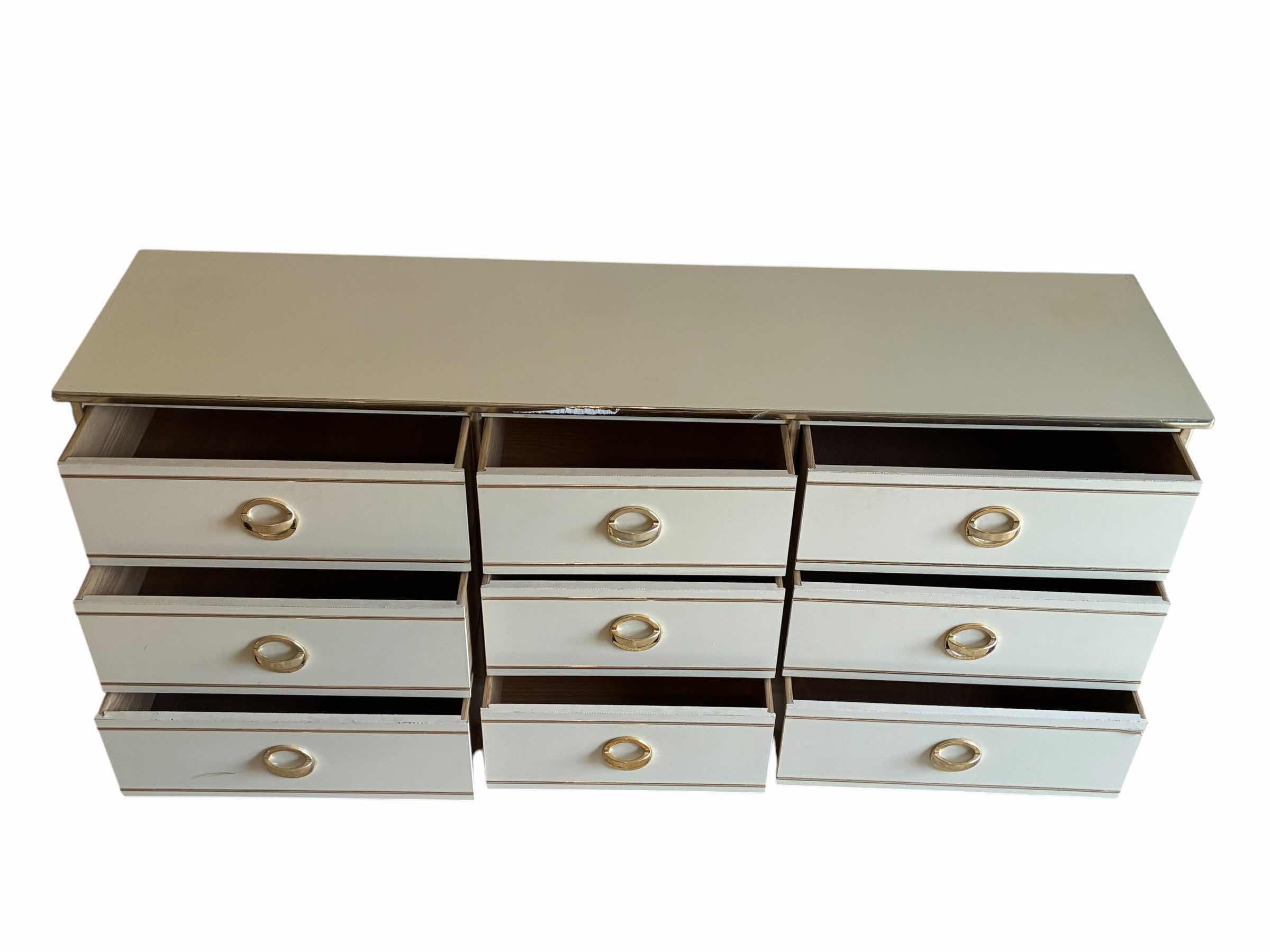 Photo 1 of MID-CENTURY REGENCY STYLE CREAM & GOLD 9-DRAWER DRESSER 63“ X 16“ H28”
