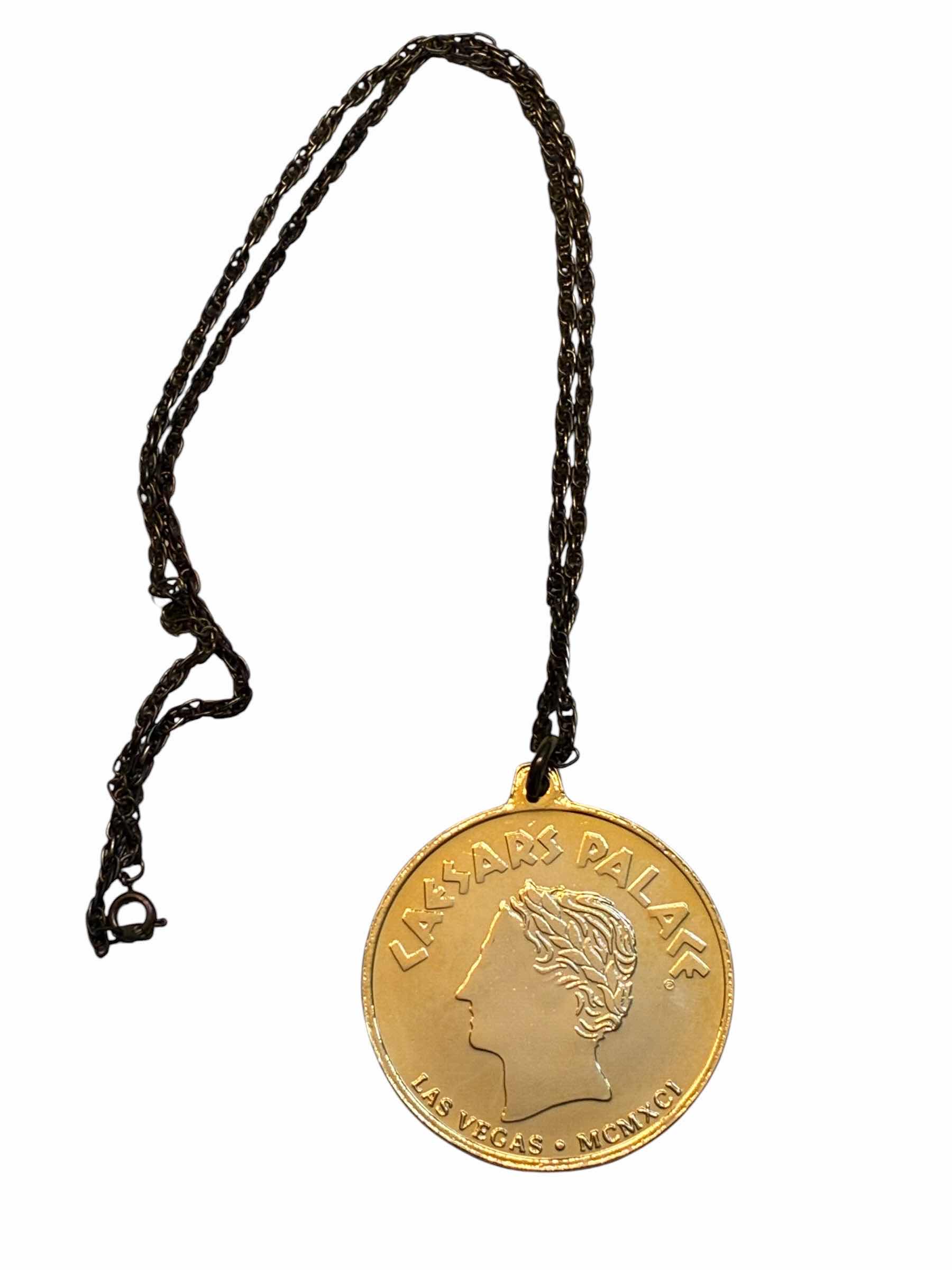 Photo 1 of CAESARS PALACE LAS VEGAS/MCMXCI 2” GOLD TONE MEDALLION NECKLACE