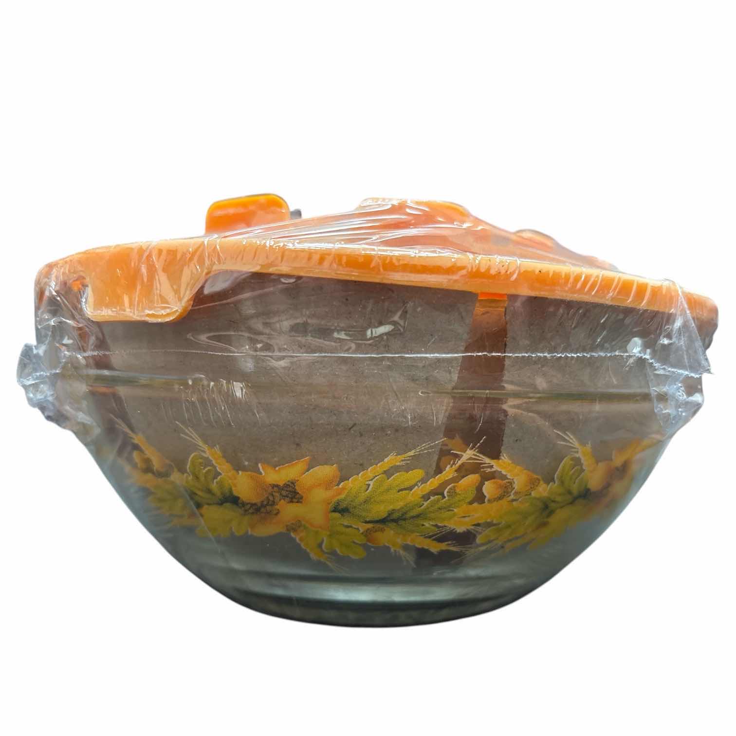 Photo 1 of GLASS BOWL & LID SET, FALL DESIGN