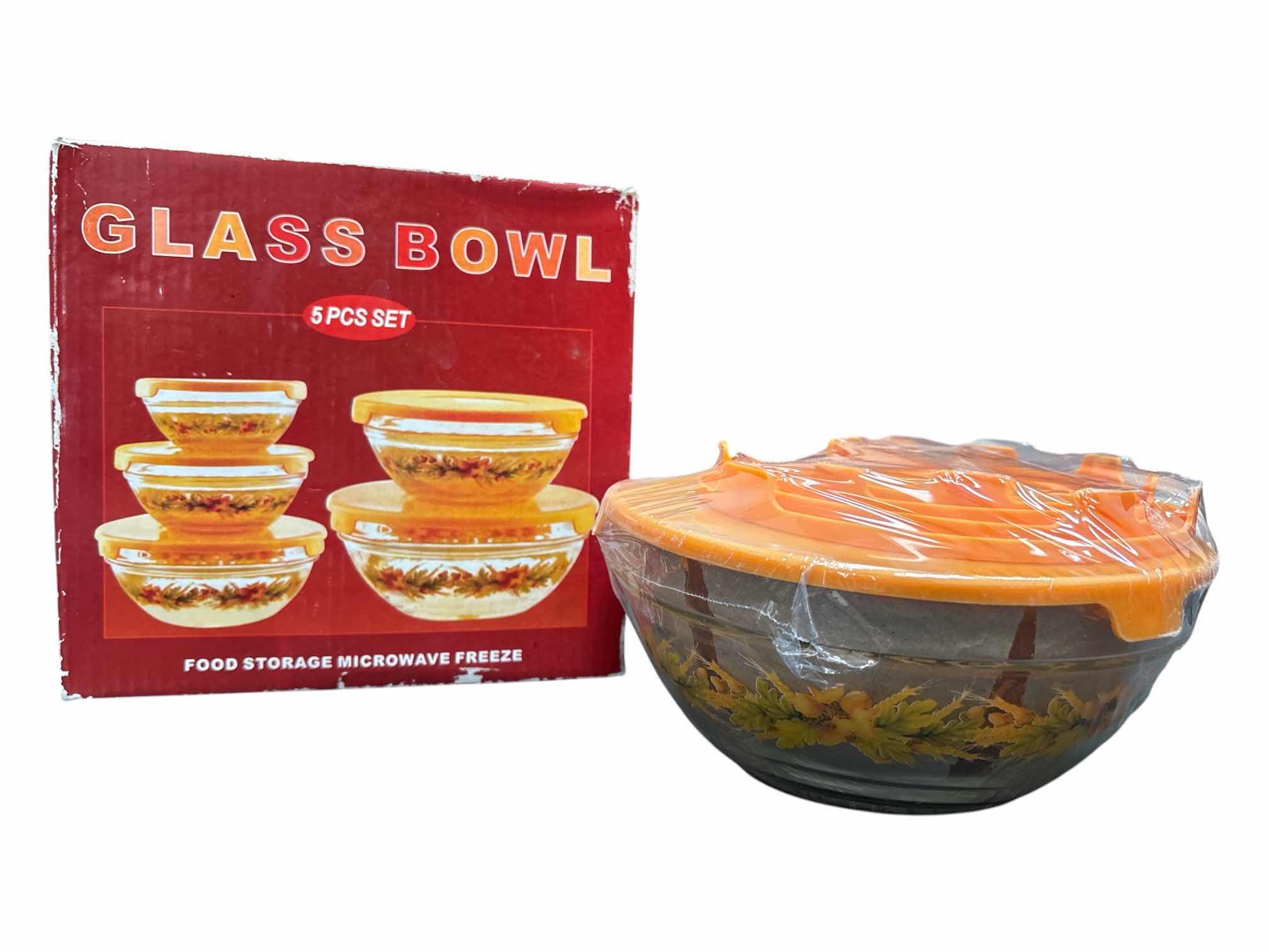 Photo 1 of GLASS BOWL & LID SET, FALL DESIGN