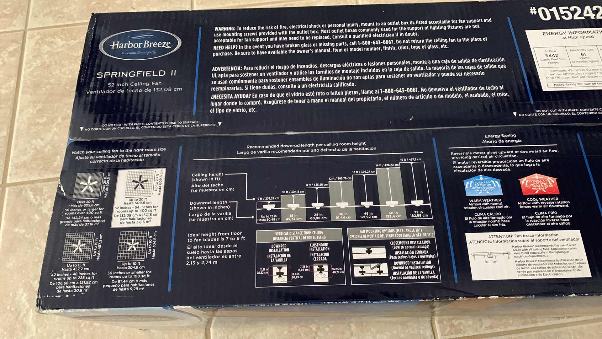 Photo 3 of HARBOR BREEZE SPRINGFIELD II CEILING FAN WITH LIGHT FACTORY SEALED