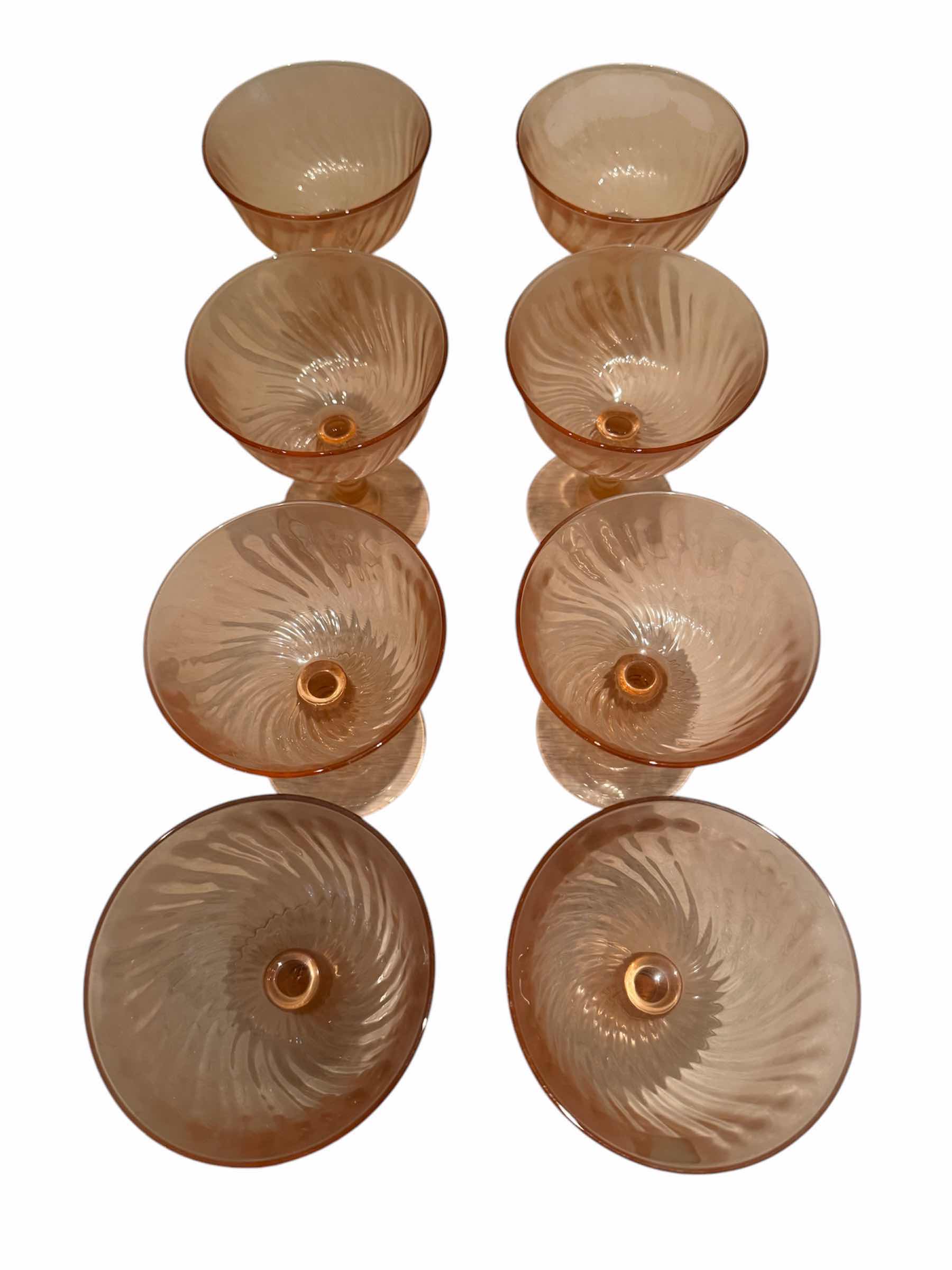 Photo 1 of 8-VINTAGE FRENCH LUMINARC ROSALINE PINK SWIRL GLASSES-D4”X H4.5”