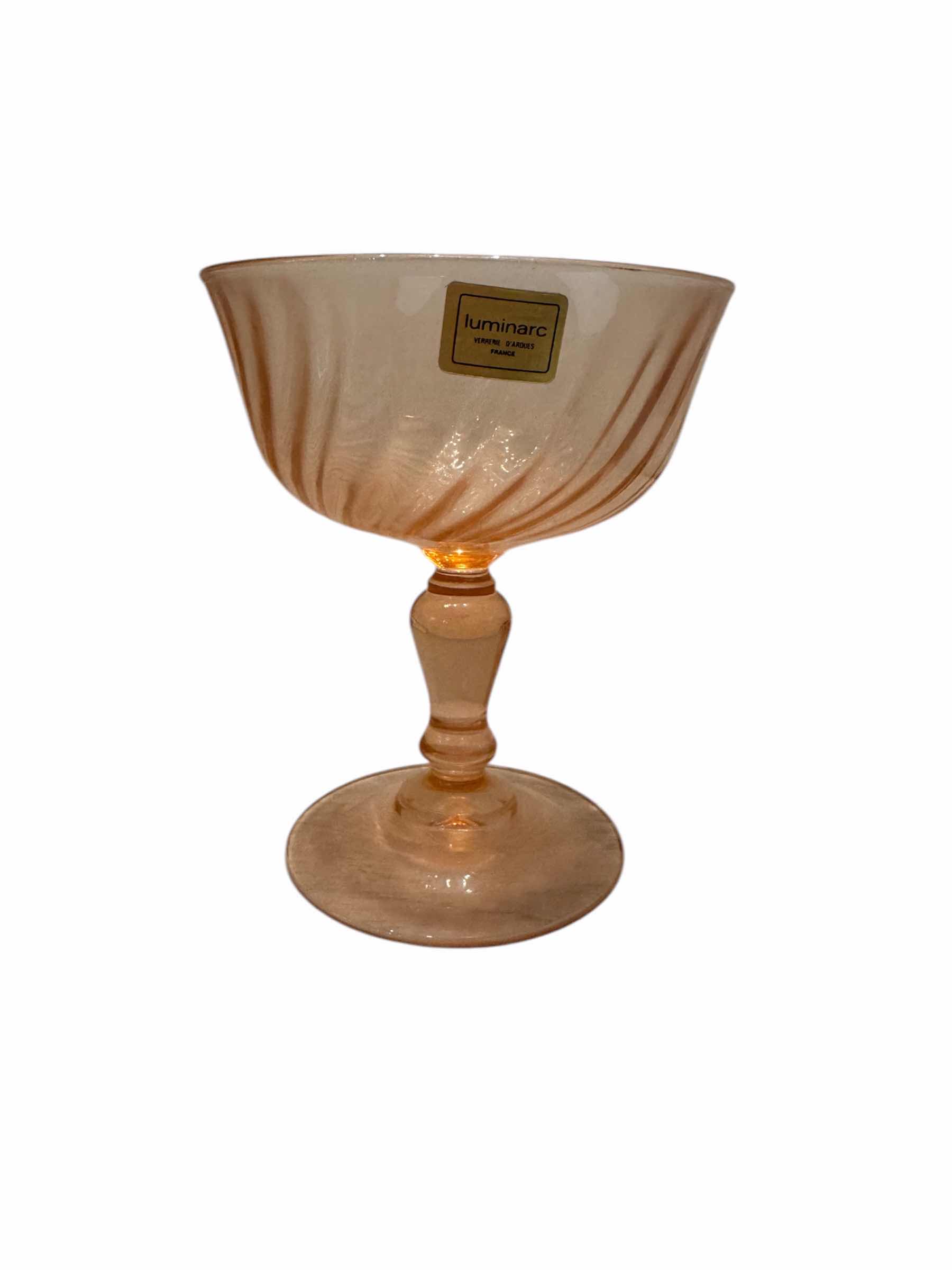 Photo 1 of 8-VINTAGE FRENCH LUMINARC ROSALINE PINK SWIRL GLASSES-D4”X H4.5”