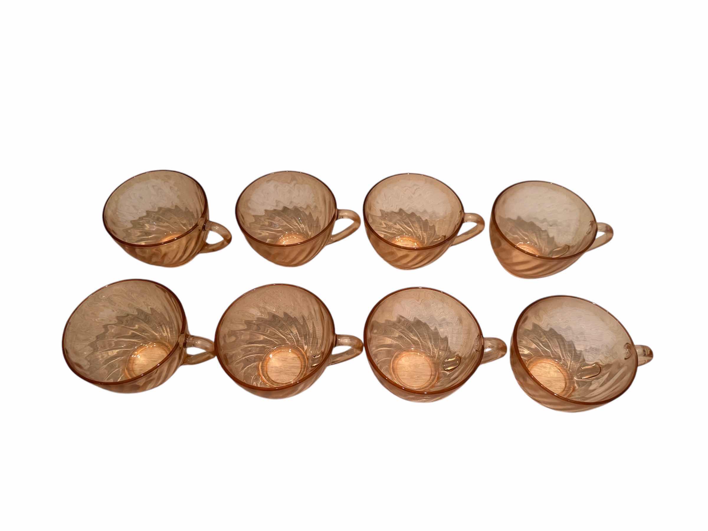 Photo 1 of 8-VINTAGE FRENCH-LUMINARC ROSALINE PINK SWIRL TEA CUPS (PART OF LARGER SET SOLD SEPARATELY)
D3.5” X H2.5”