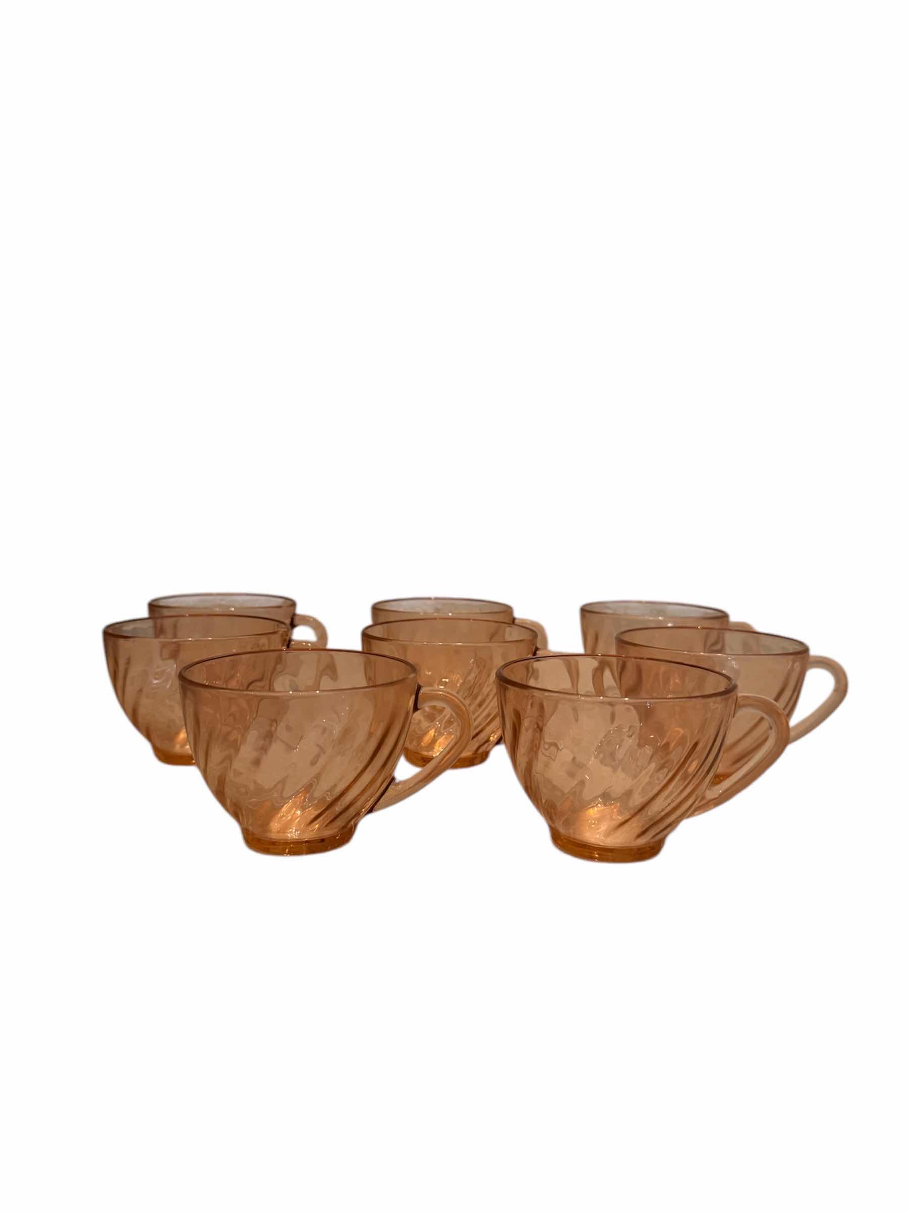 Photo 1 of 8-VINTAGE FRENCH-LUMINARC ROSALINE PINK SWIRL TEA CUPS (PART OF LARGER SET SOLD SEPARATELY)
D3.5” X H2.5”