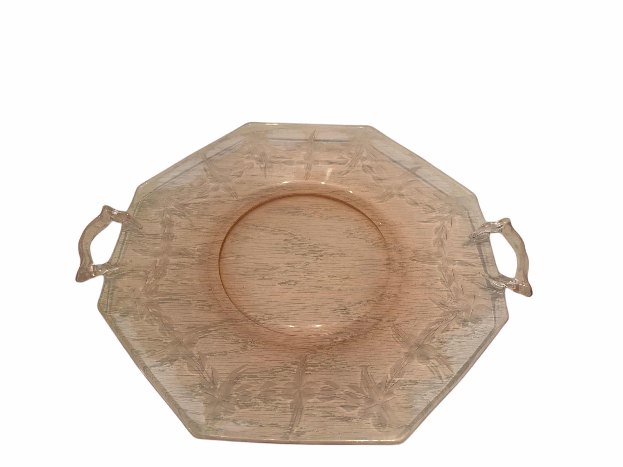 Photo 1 of 4-VINTAGE DEPRESSION ERA PINK GLASS HANDLED TEA TRAYS D11”