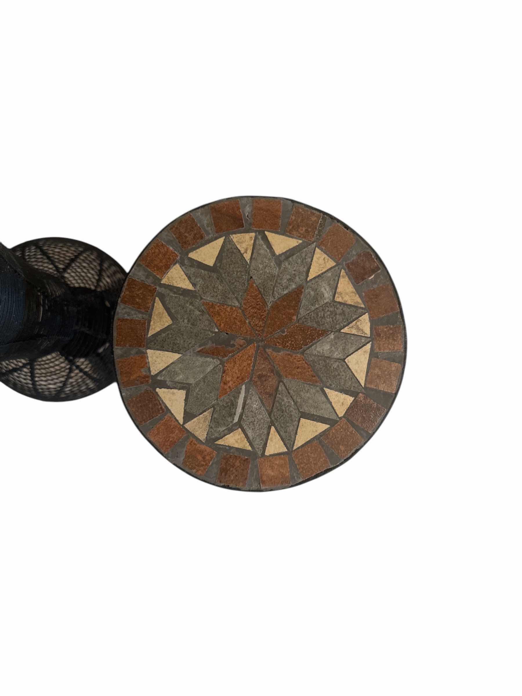 Photo 1 of METAL AND TILE PLANT STAND AND ONE METAL VASE 20” H 8” & 25”