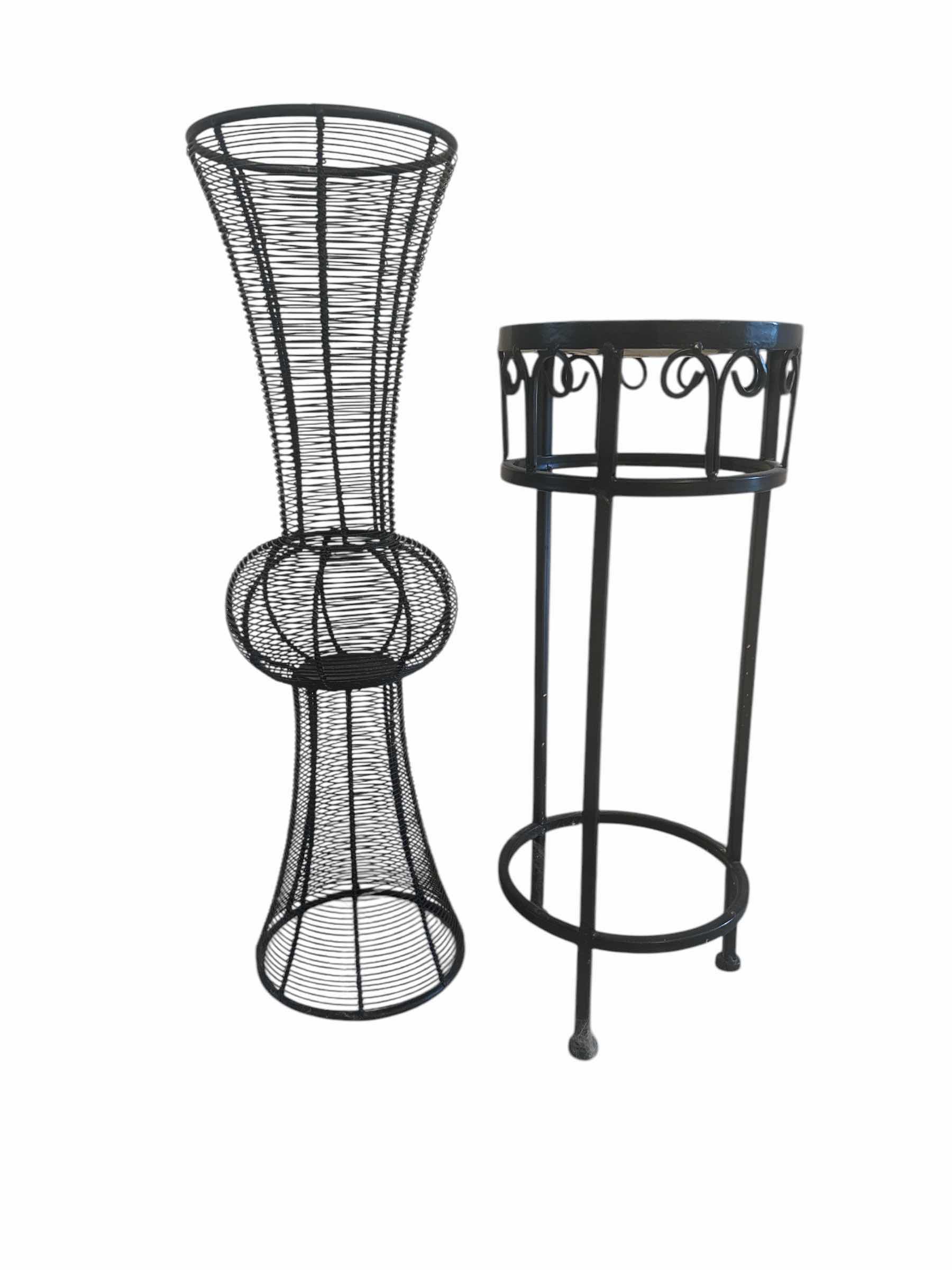 Photo 1 of METAL AND TILE PLANT STAND AND ONE METAL VASE 20” H 8” & 25”