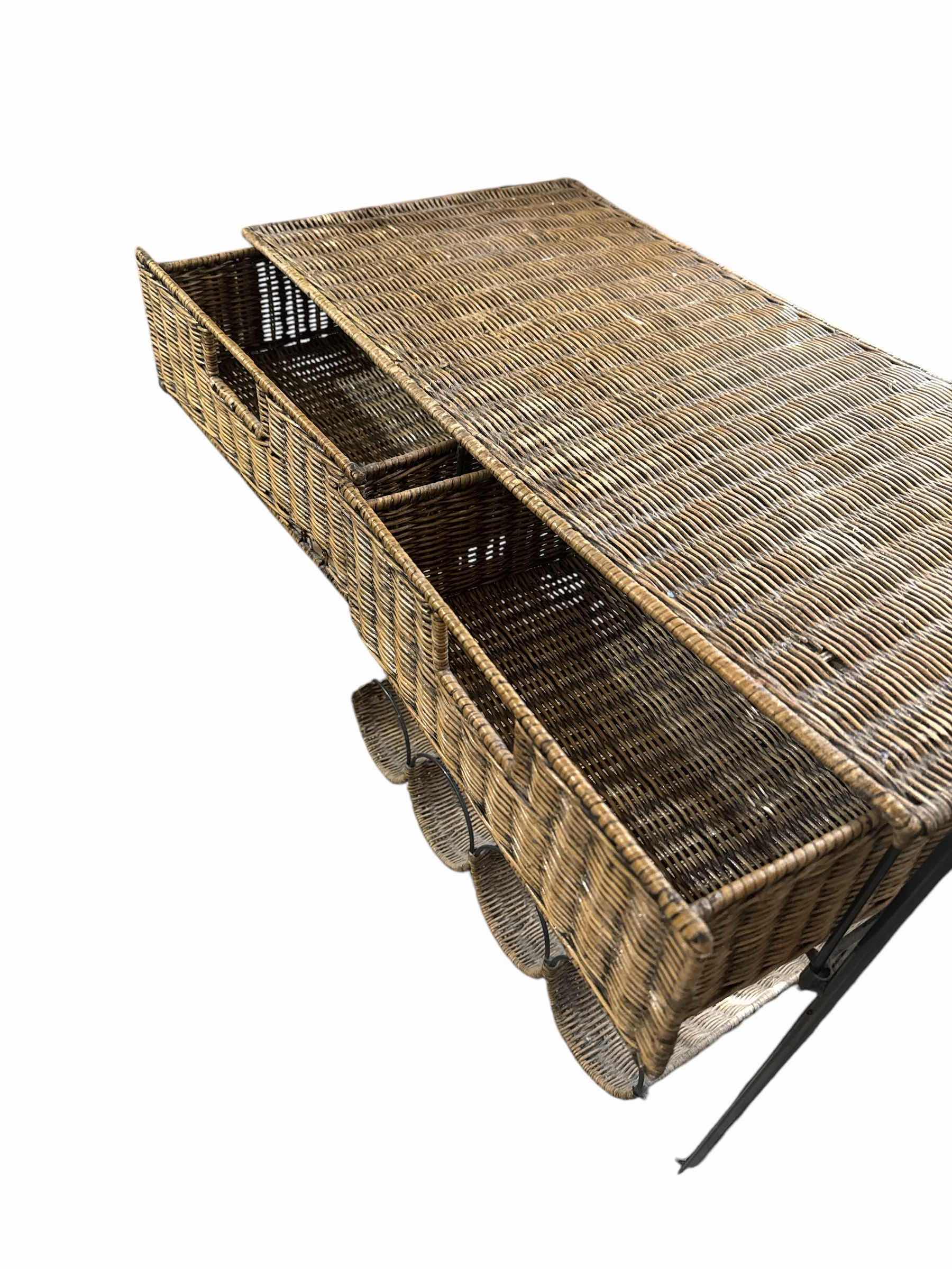 Photo 1 of METAL AND WICKER BAKERS RACK WITH DRAWERS ANS WINE STORAGE
29” x 15” H 72 “