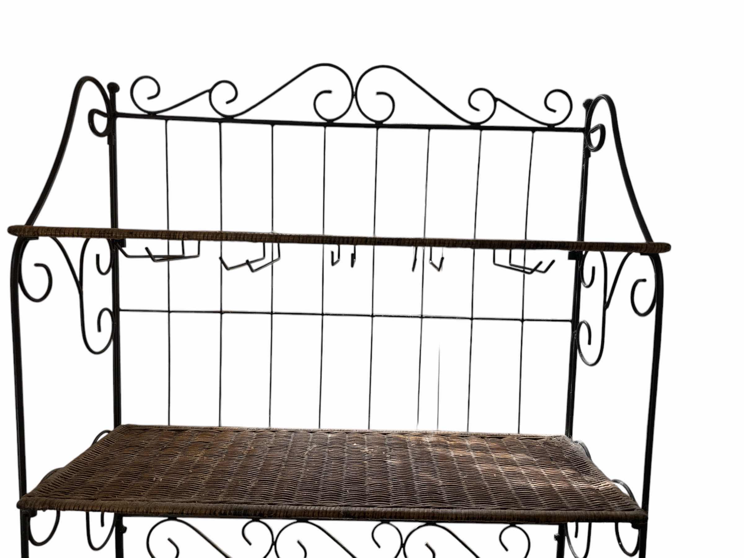 Photo 1 of METAL AND WICKER BAKERS RACK WITH DRAWERS ANS WINE STORAGE
29” x 15” H 72 “