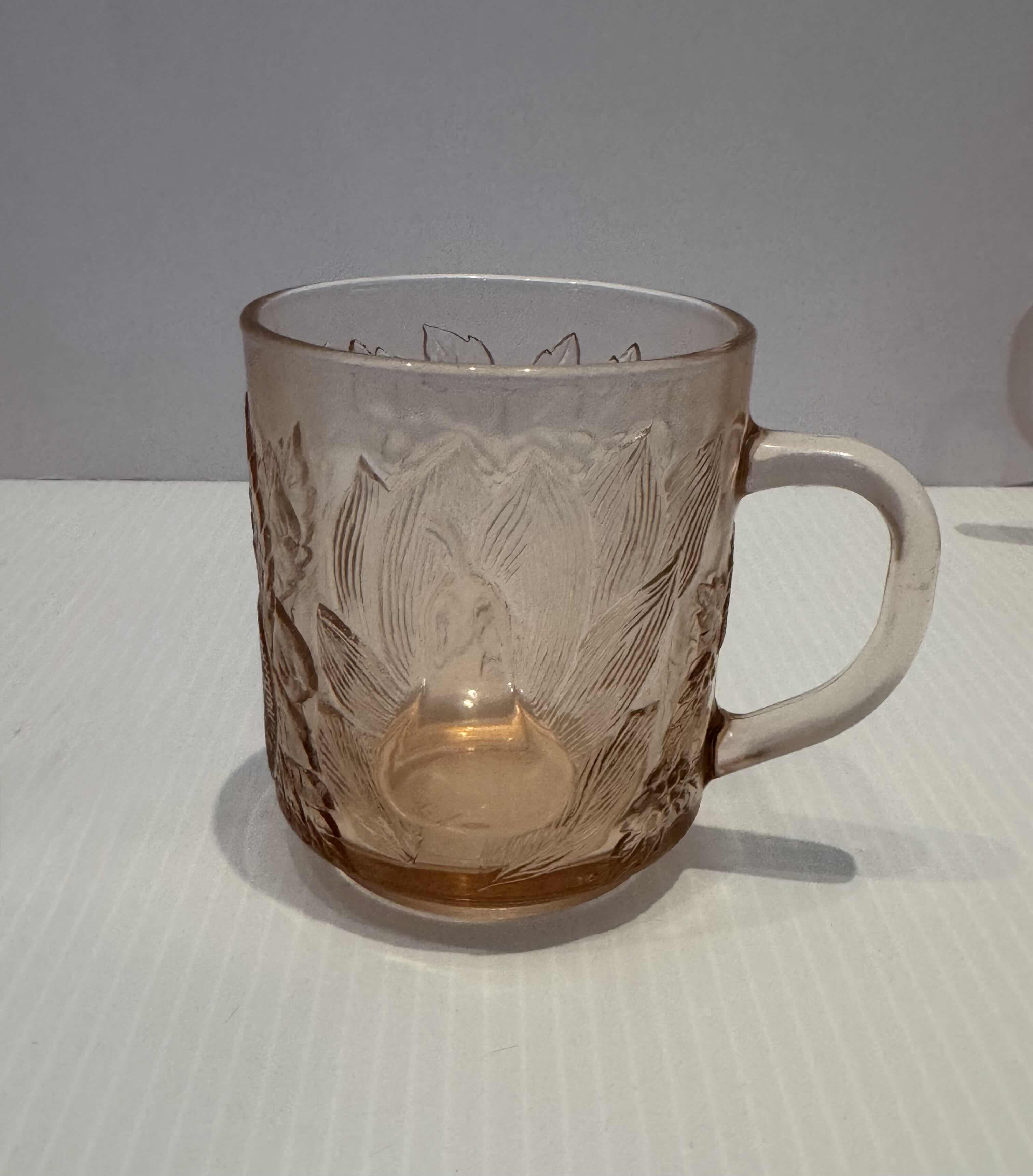 Photo 1 of 8-VINTAGE PINK DEPRESSION GLASS MUG, D3” X H4”